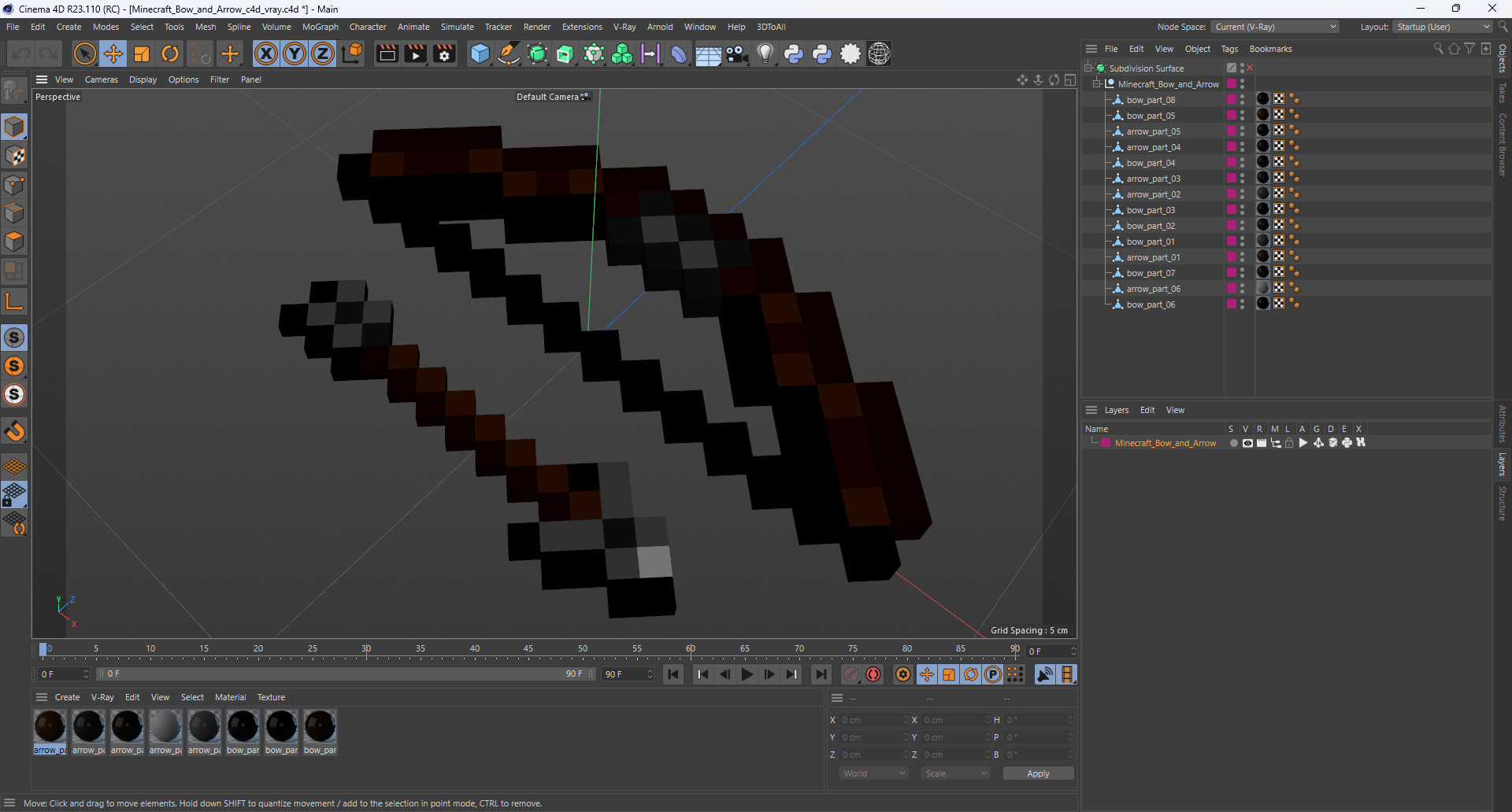 3D Minecraft Bow and Arrow model