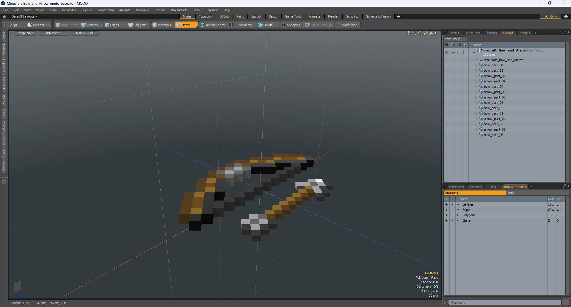 3D Minecraft Bow and Arrow model