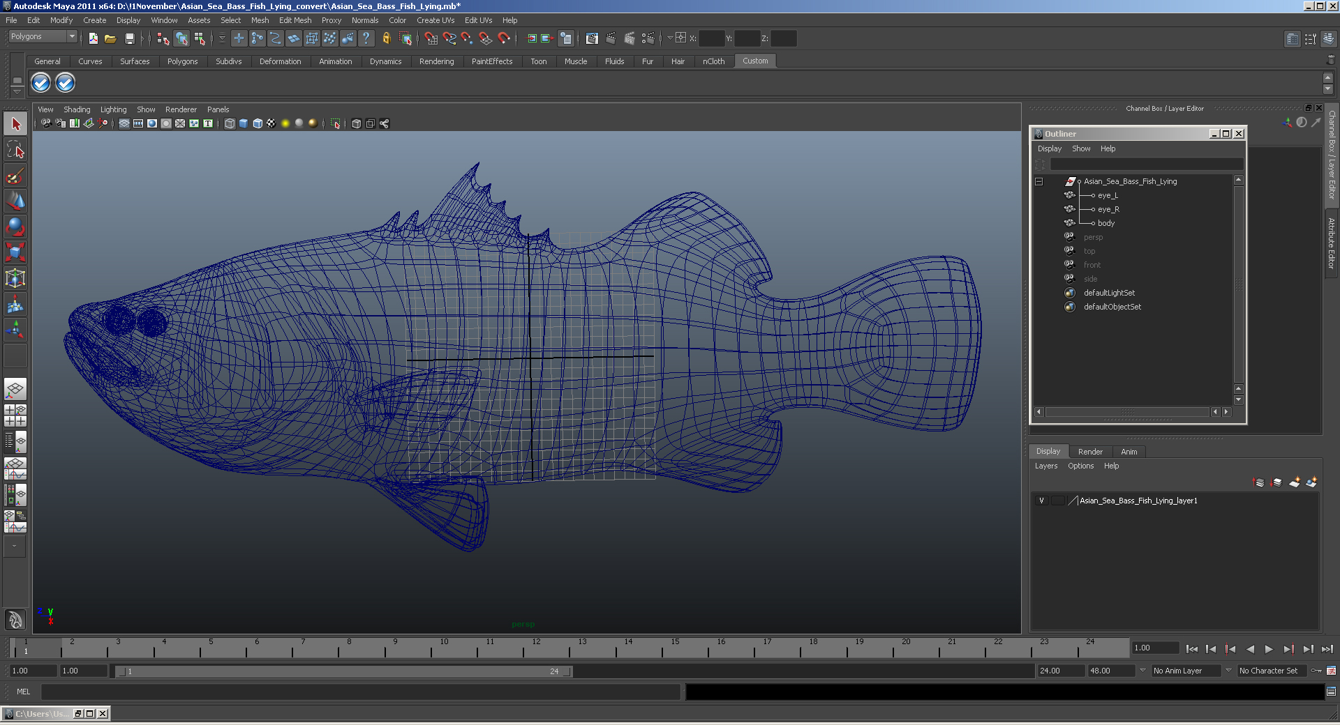 3D model Asian Sea Bass Fish Lying