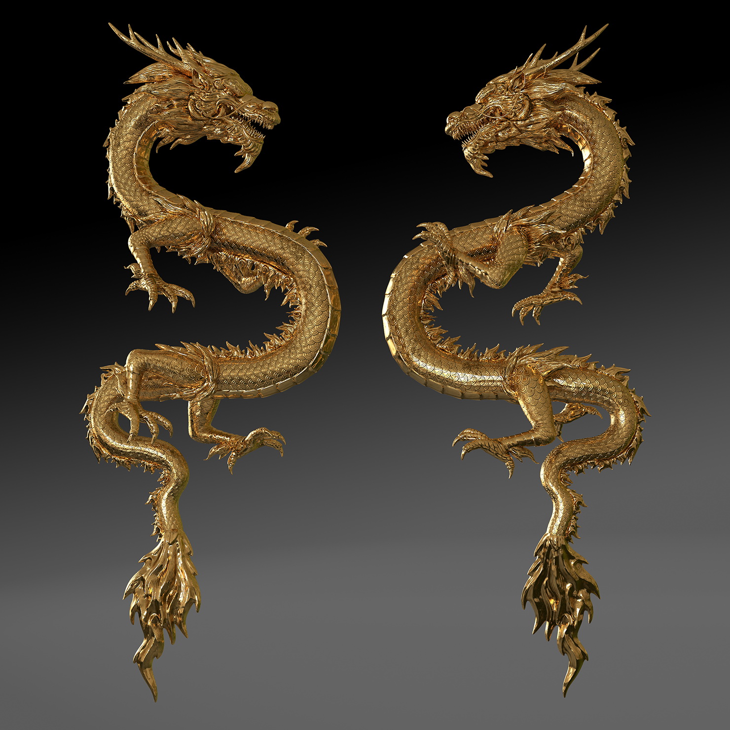 3D Golden Chinese Dragon Rigged model