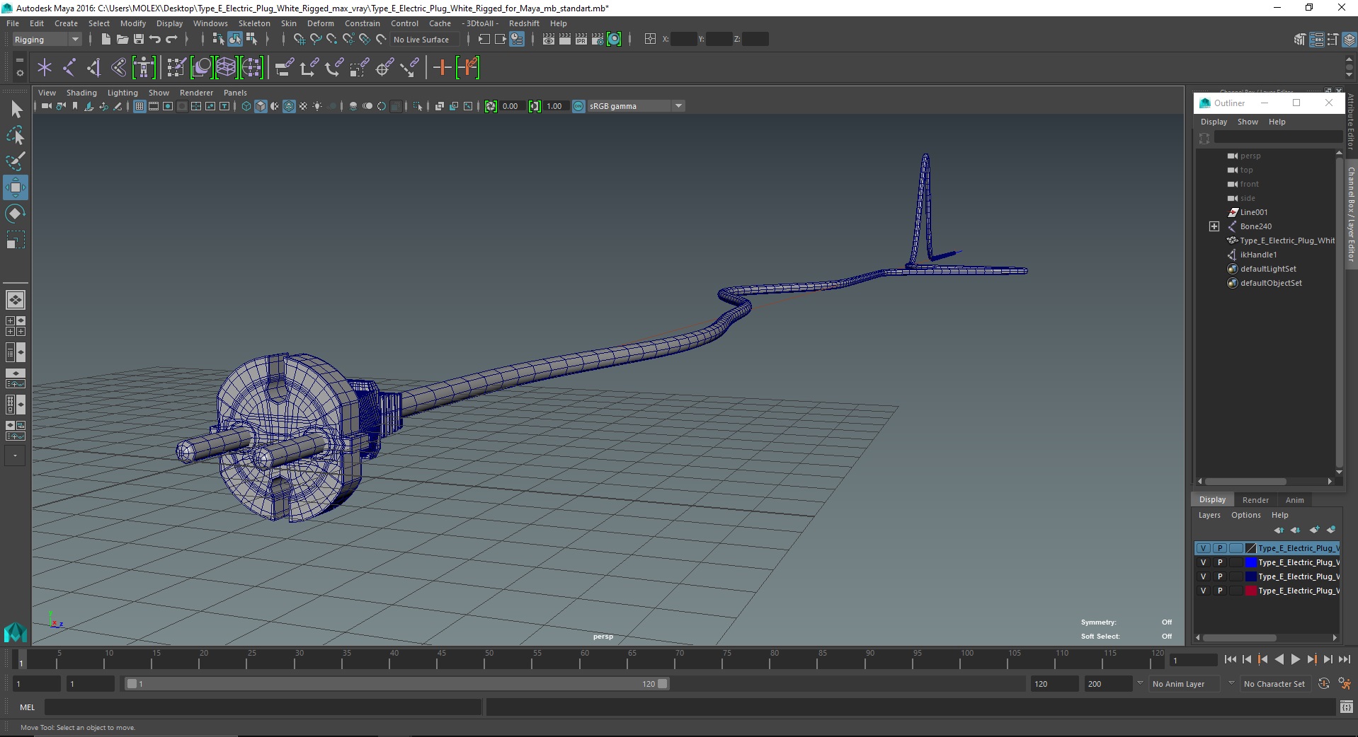 Type E Electric Plug White Rigged for Maya 3D