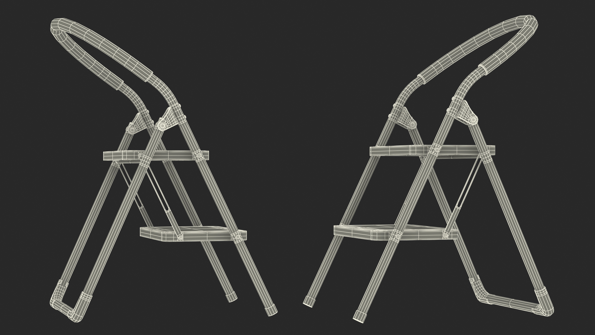 3D model Black 2 Step Steel Folding Ladder with Anti Slip Pedals