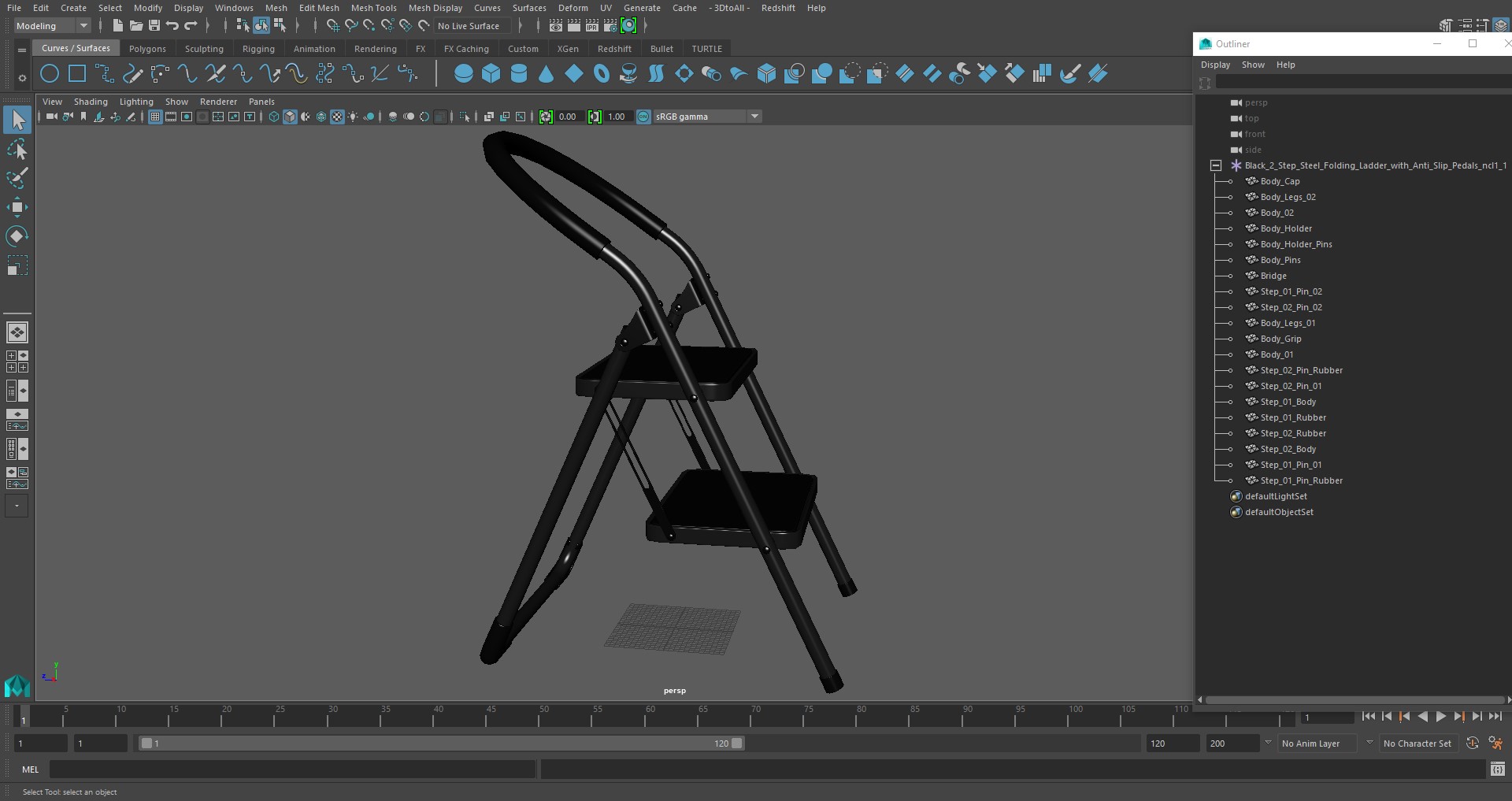 3D model Black 2 Step Steel Folding Ladder with Anti Slip Pedals