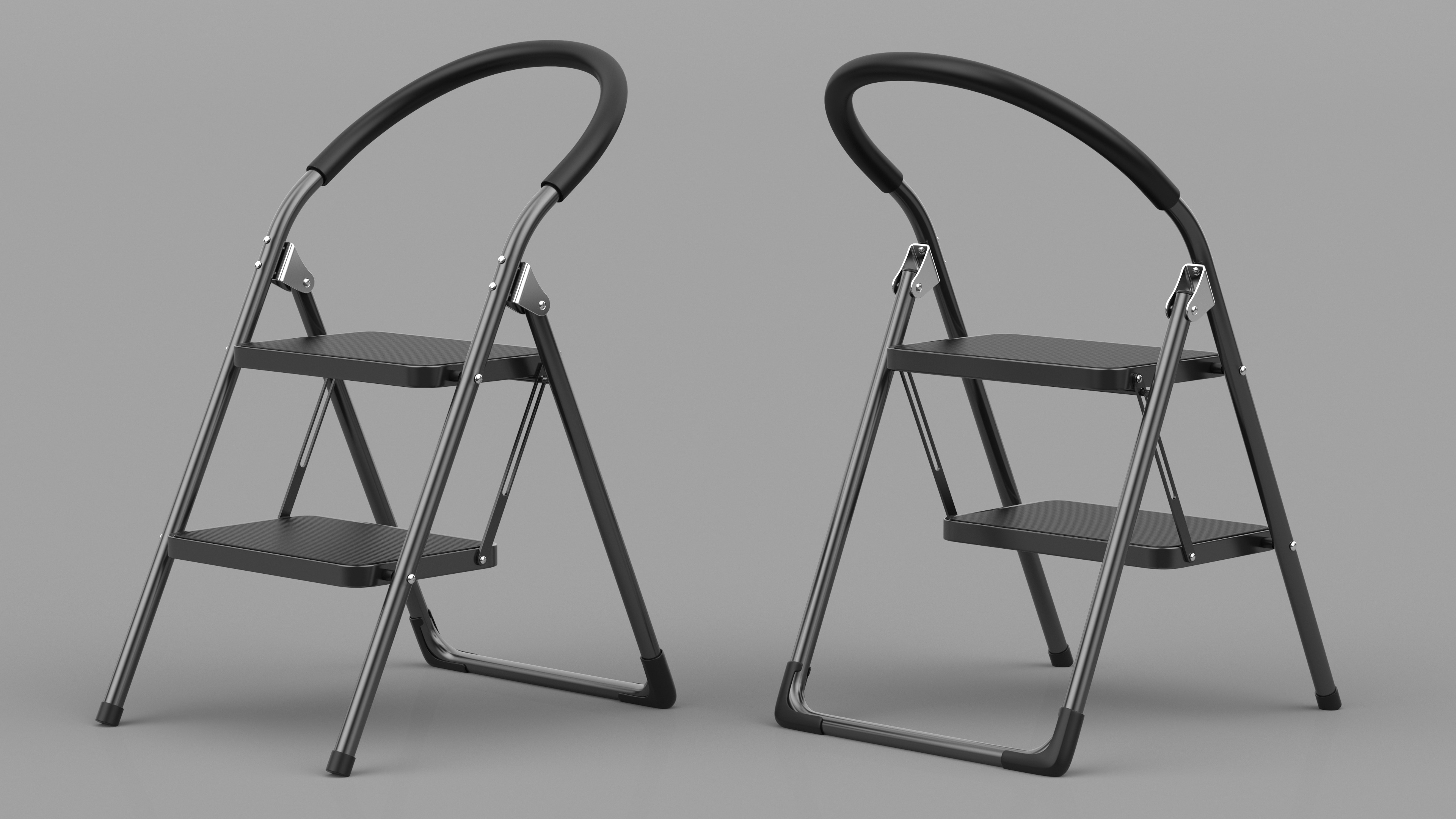 3D model Black 2 Step Steel Folding Ladder with Anti Slip Pedals