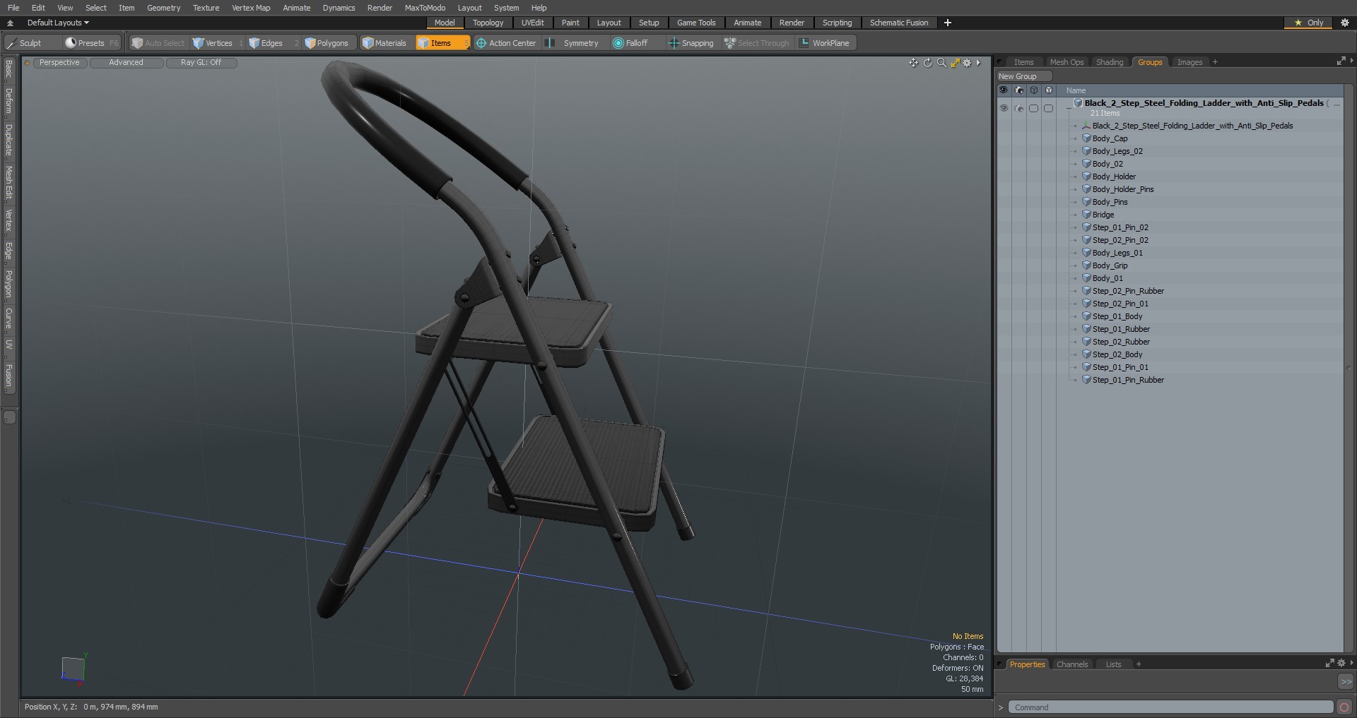 3D model Black 2 Step Steel Folding Ladder with Anti Slip Pedals