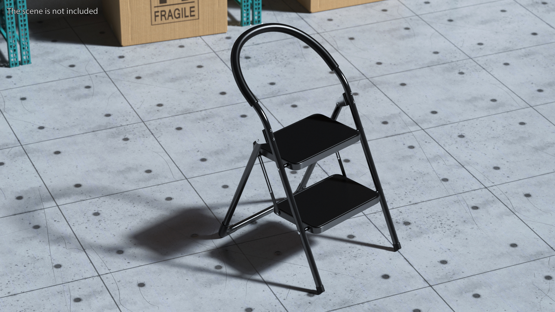 3D model Black 2 Step Steel Folding Ladder with Anti Slip Pedals