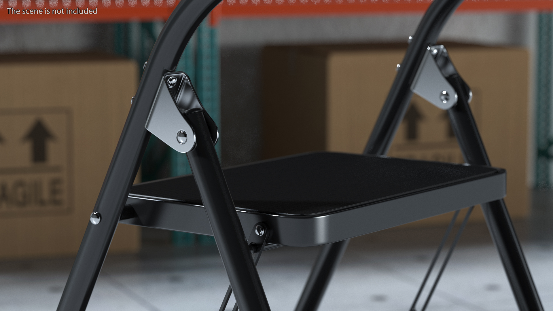 3D model Black 2 Step Steel Folding Ladder with Anti Slip Pedals