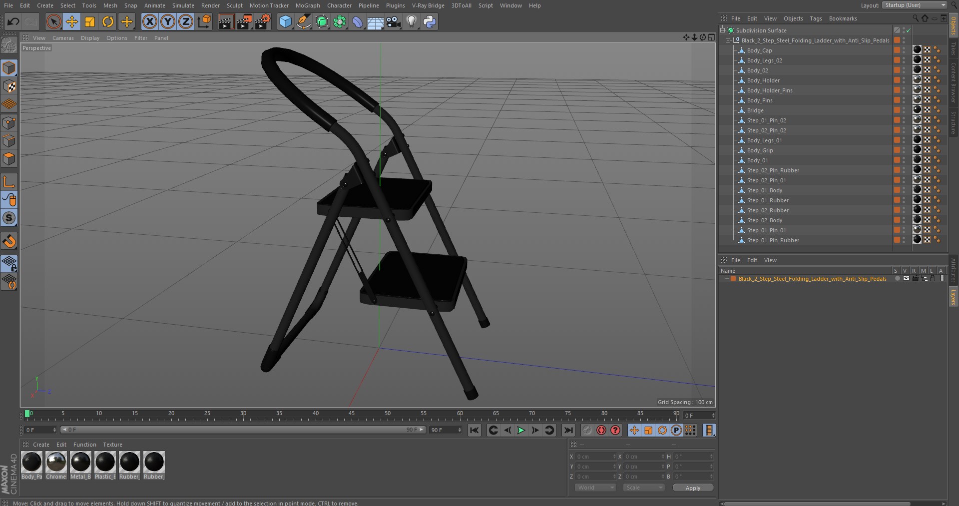 3D model Black 2 Step Steel Folding Ladder with Anti Slip Pedals