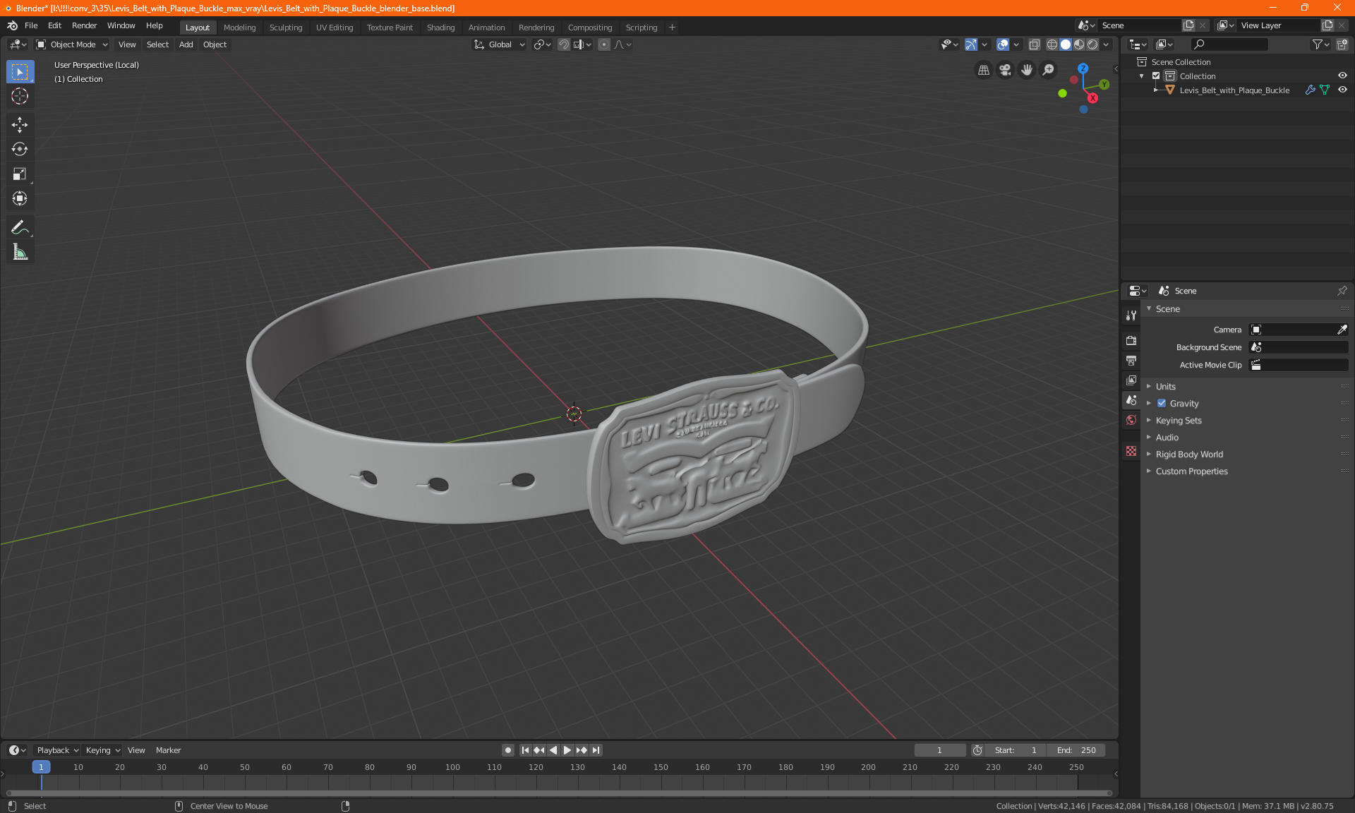 Levis Belt with Plaque Buckle 3D model