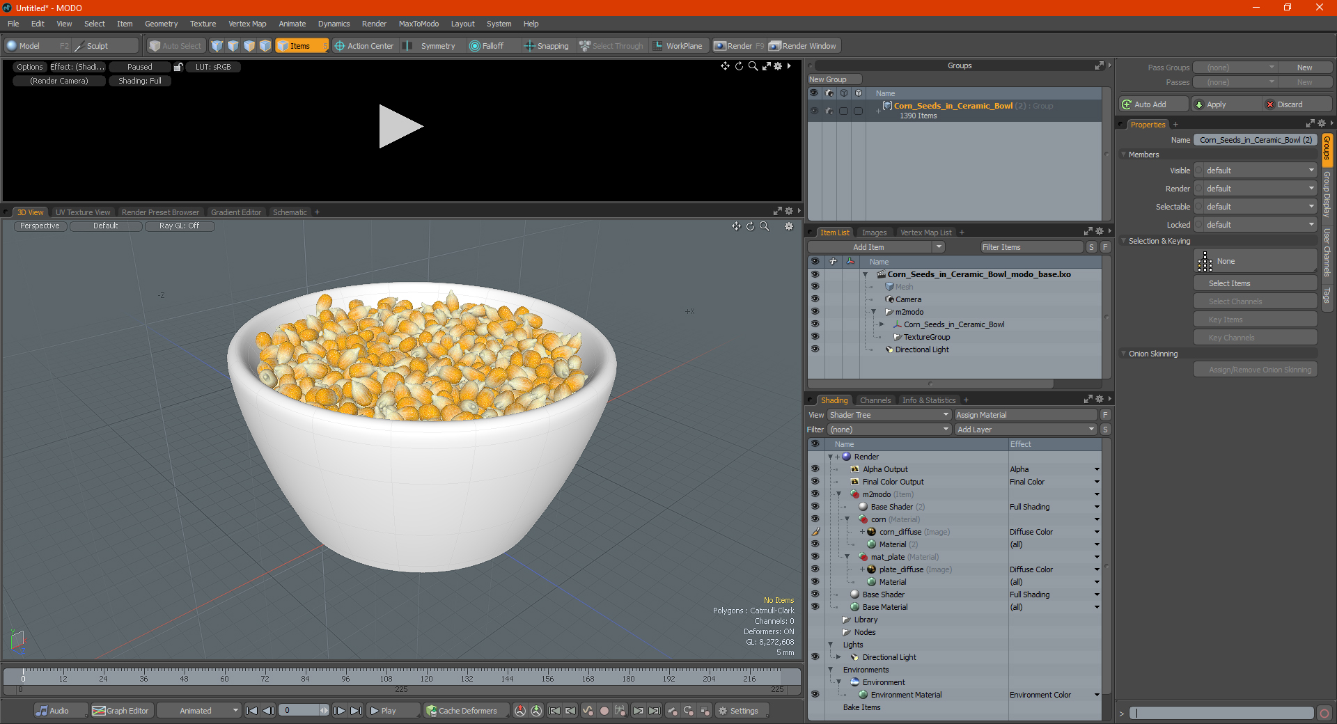 3D Corn Seeds in Ceramic Bowl