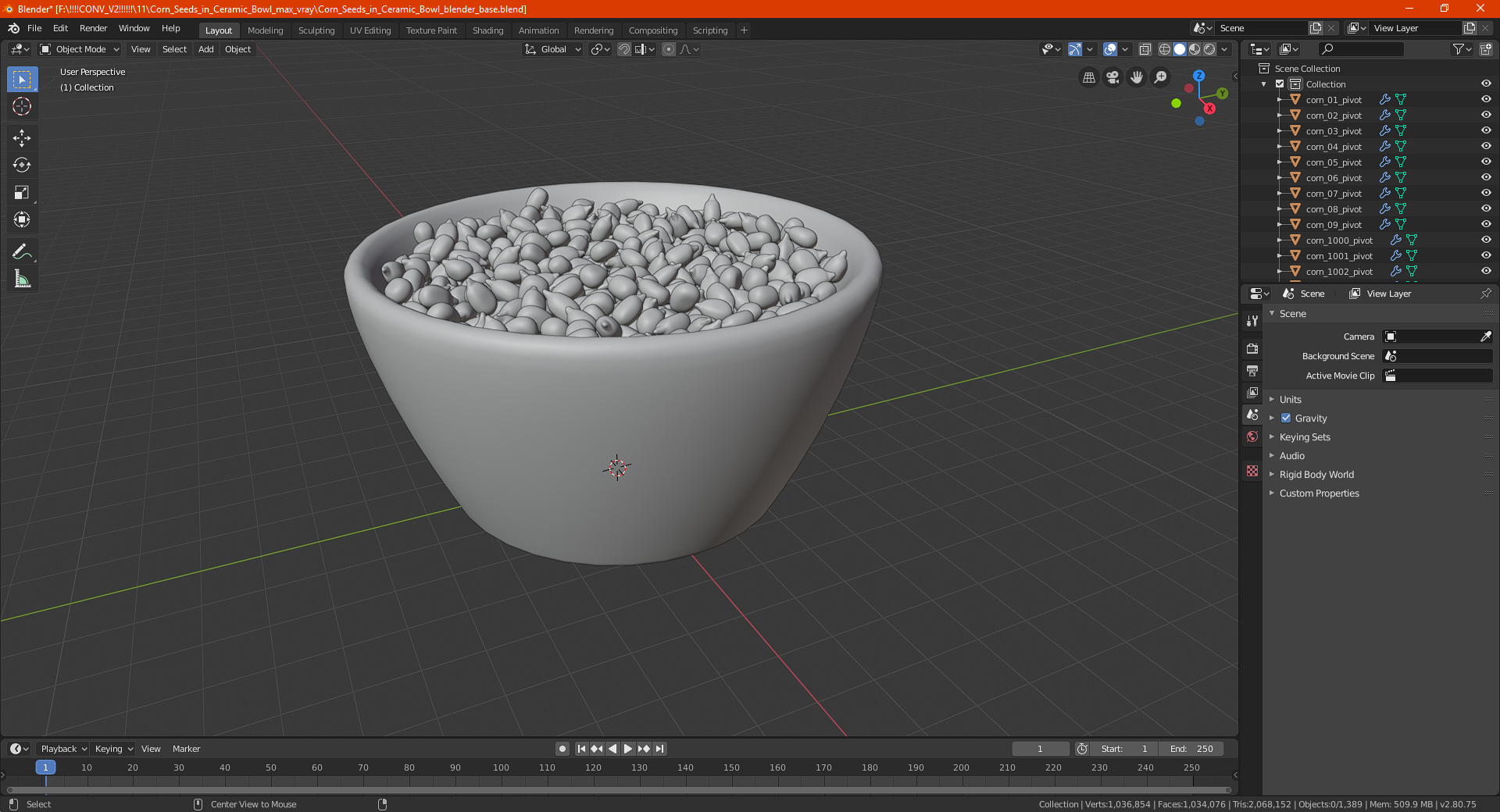 3D Corn Seeds in Ceramic Bowl