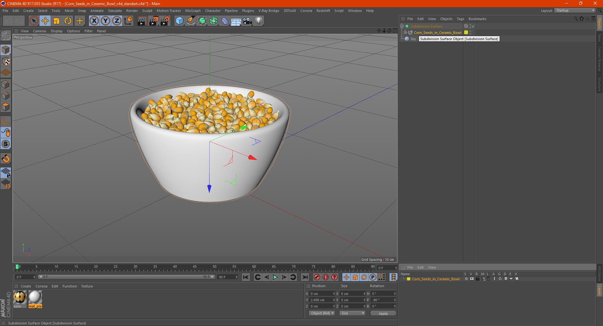 3D Corn Seeds in Ceramic Bowl