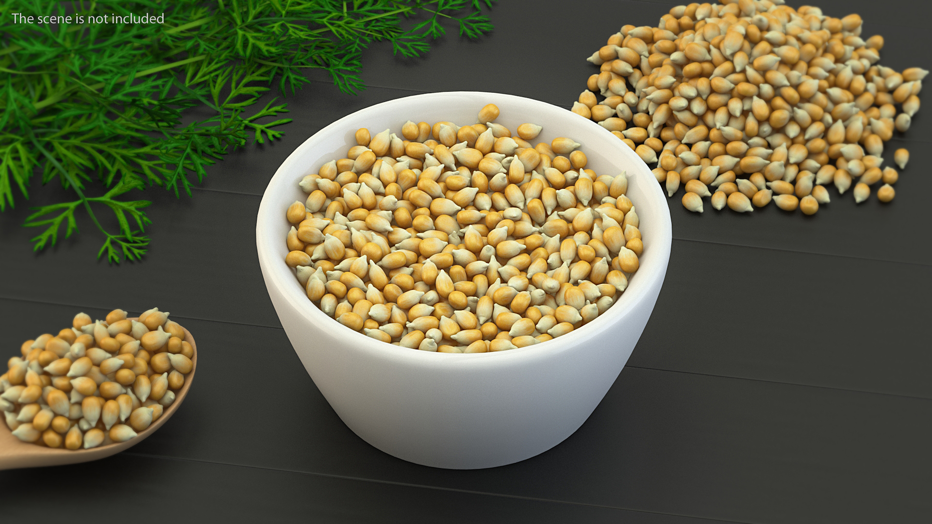 3D Corn Seeds in Ceramic Bowl