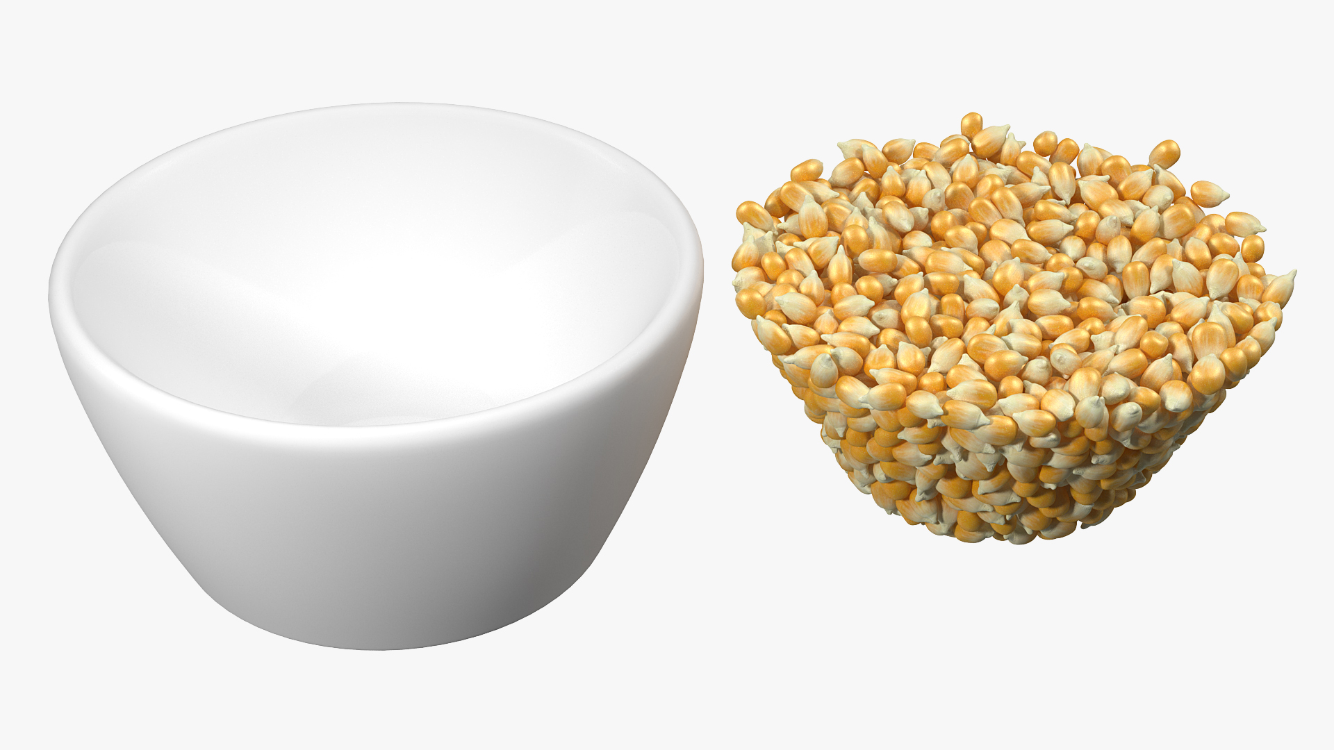 3D Corn Seeds in Ceramic Bowl