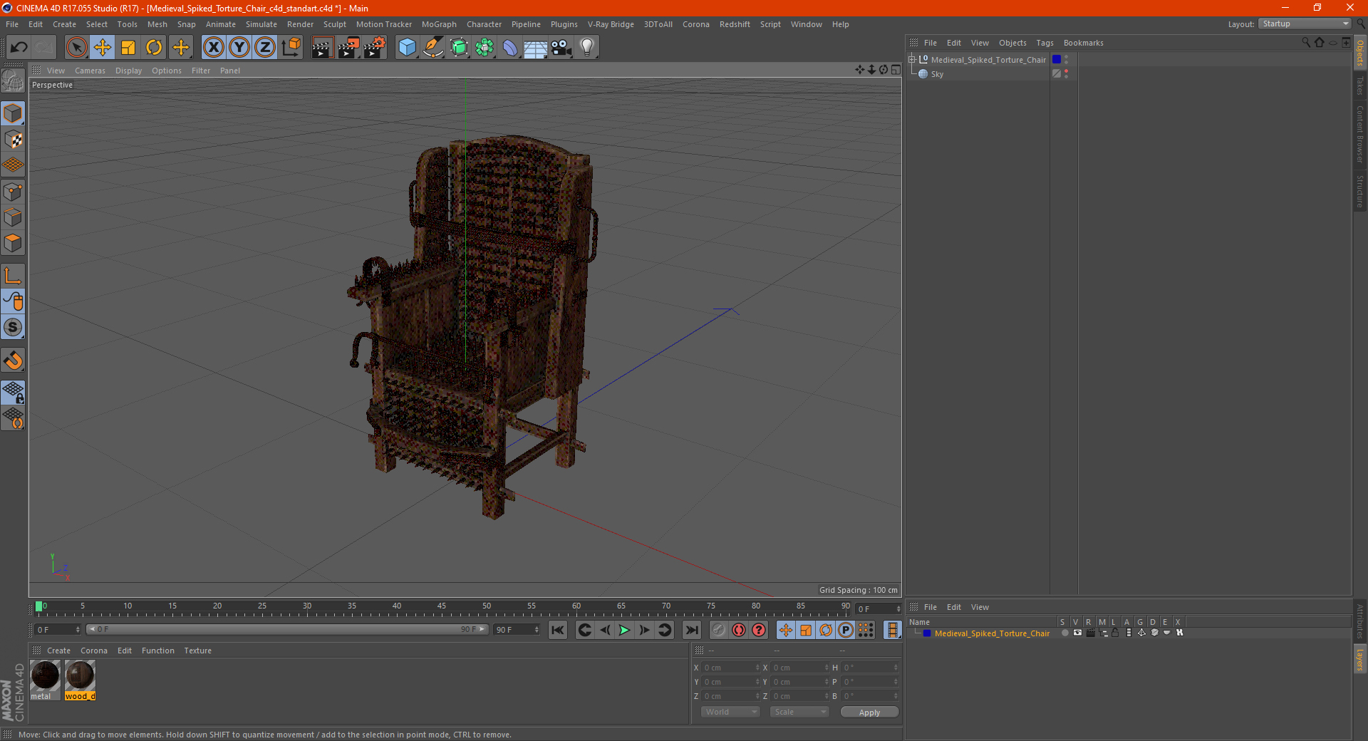 Medieval Spiked Torture Chair 3D model