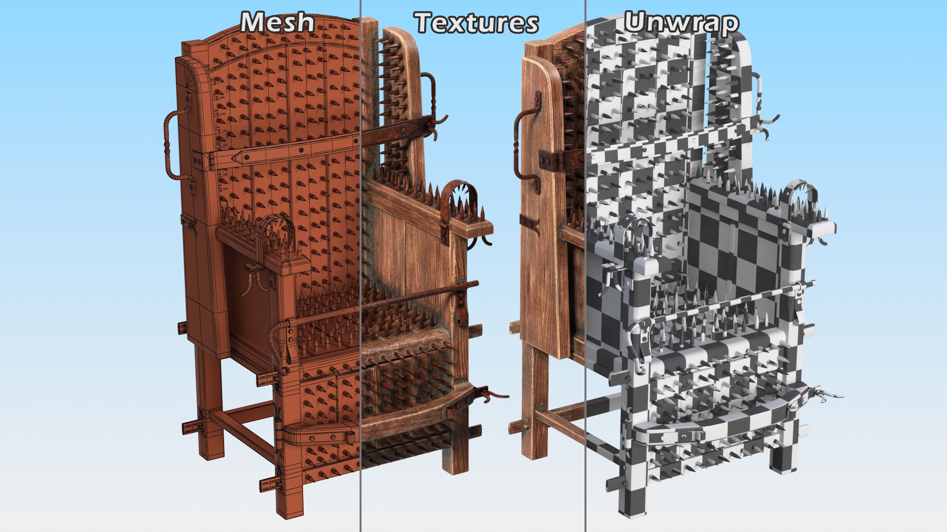 Medieval Spiked Torture Chair 3D model