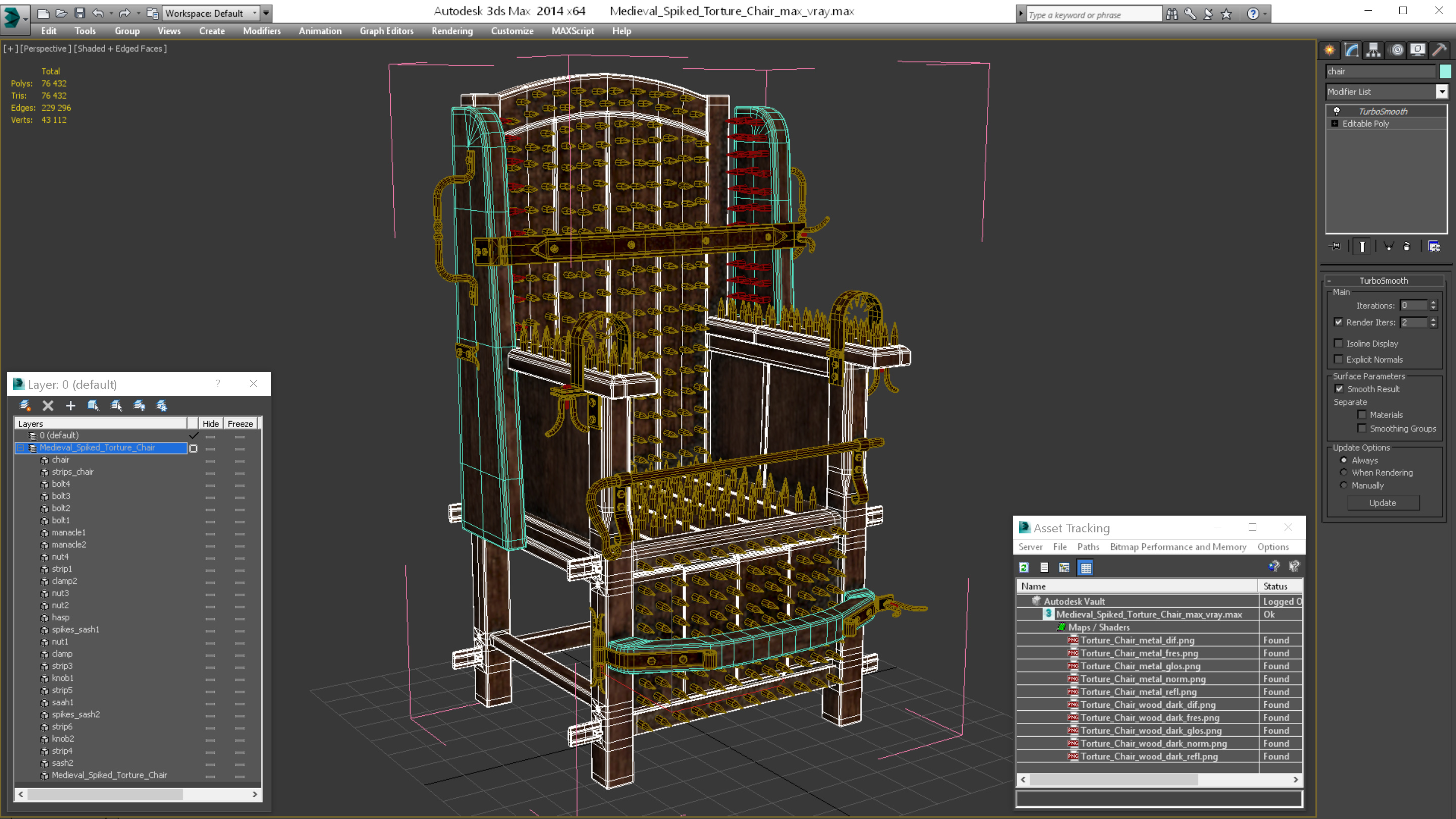 Medieval Spiked Torture Chair 3D model