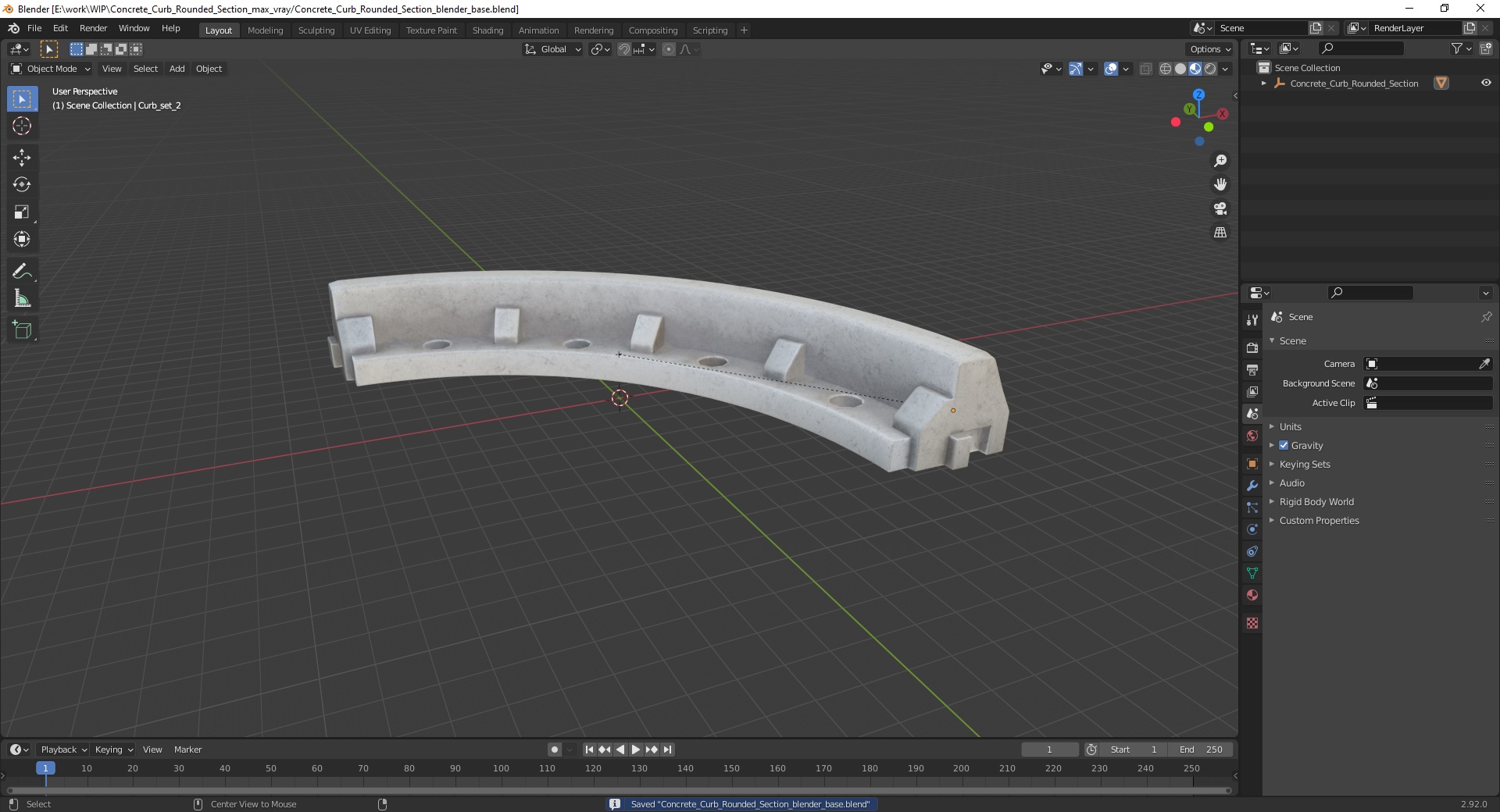 Concrete Curb Rounded Section 3D model