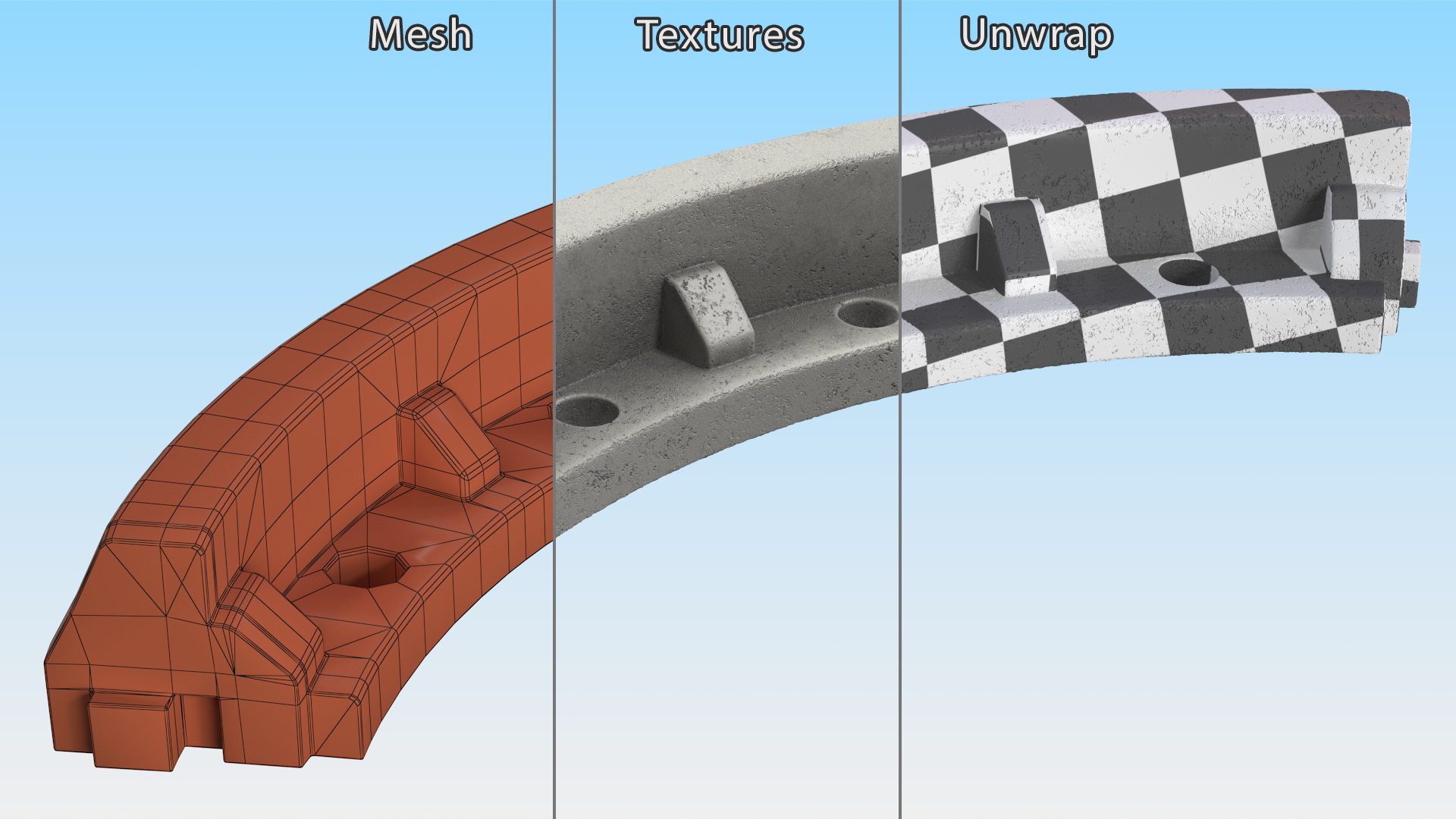 Concrete Curb Rounded Section 3D model