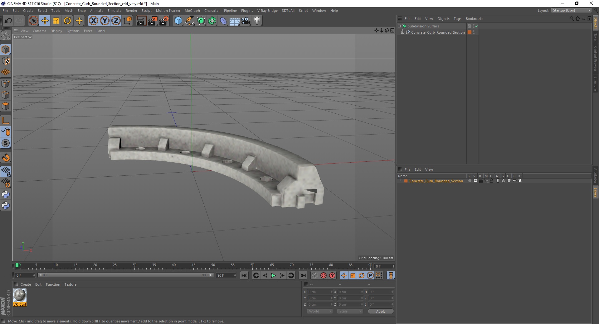 Concrete Curb Rounded Section 3D model