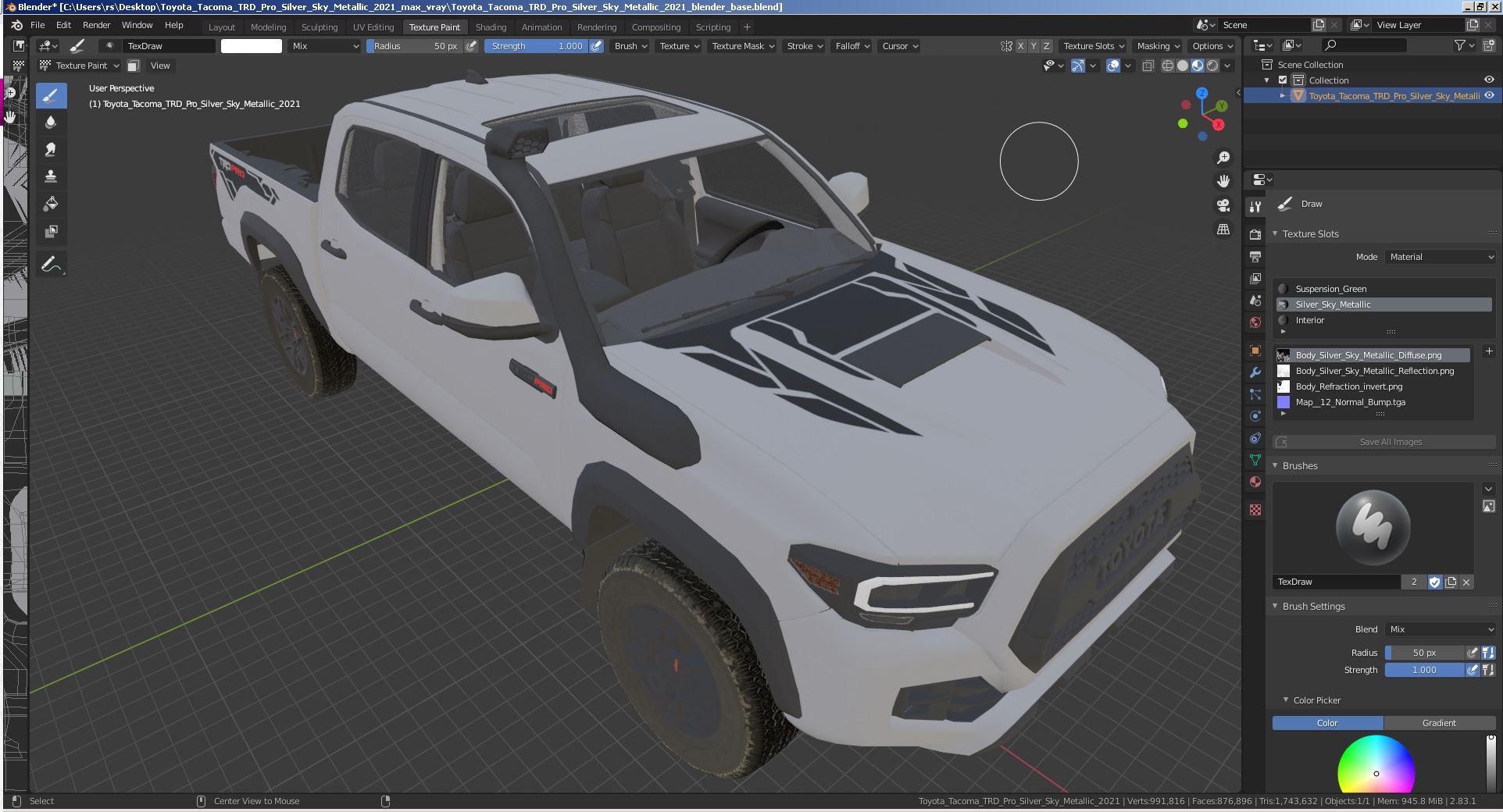 3D Toyota Tacoma TRD Pro Silver Sky Metallic 2021