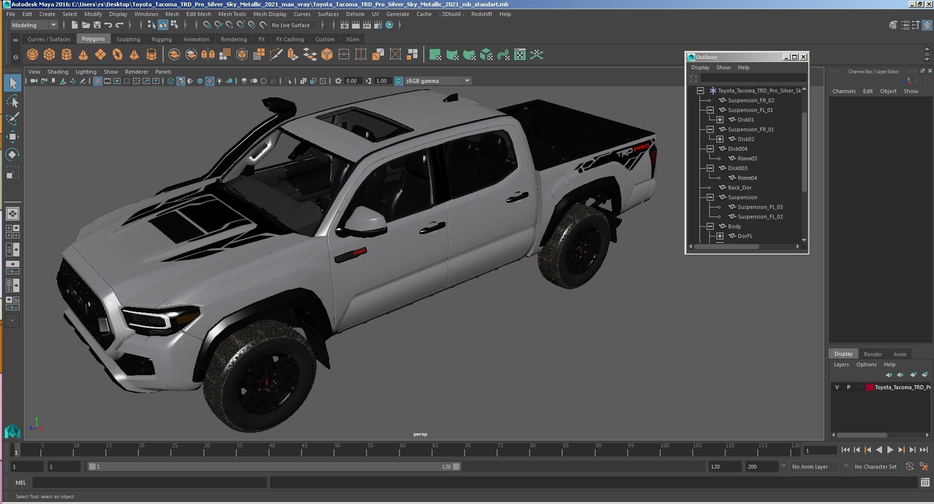 3D Toyota Tacoma TRD Pro Silver Sky Metallic 2021