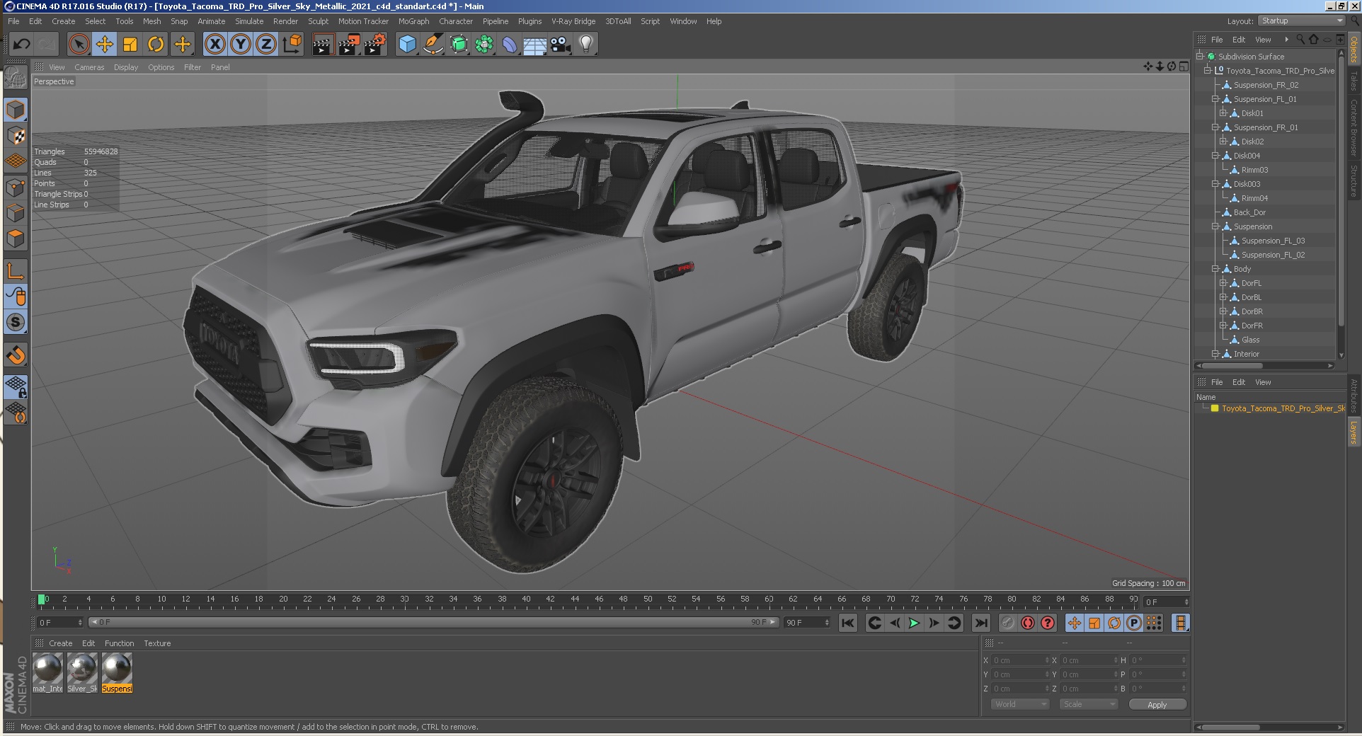 3D Toyota Tacoma TRD Pro Silver Sky Metallic 2021