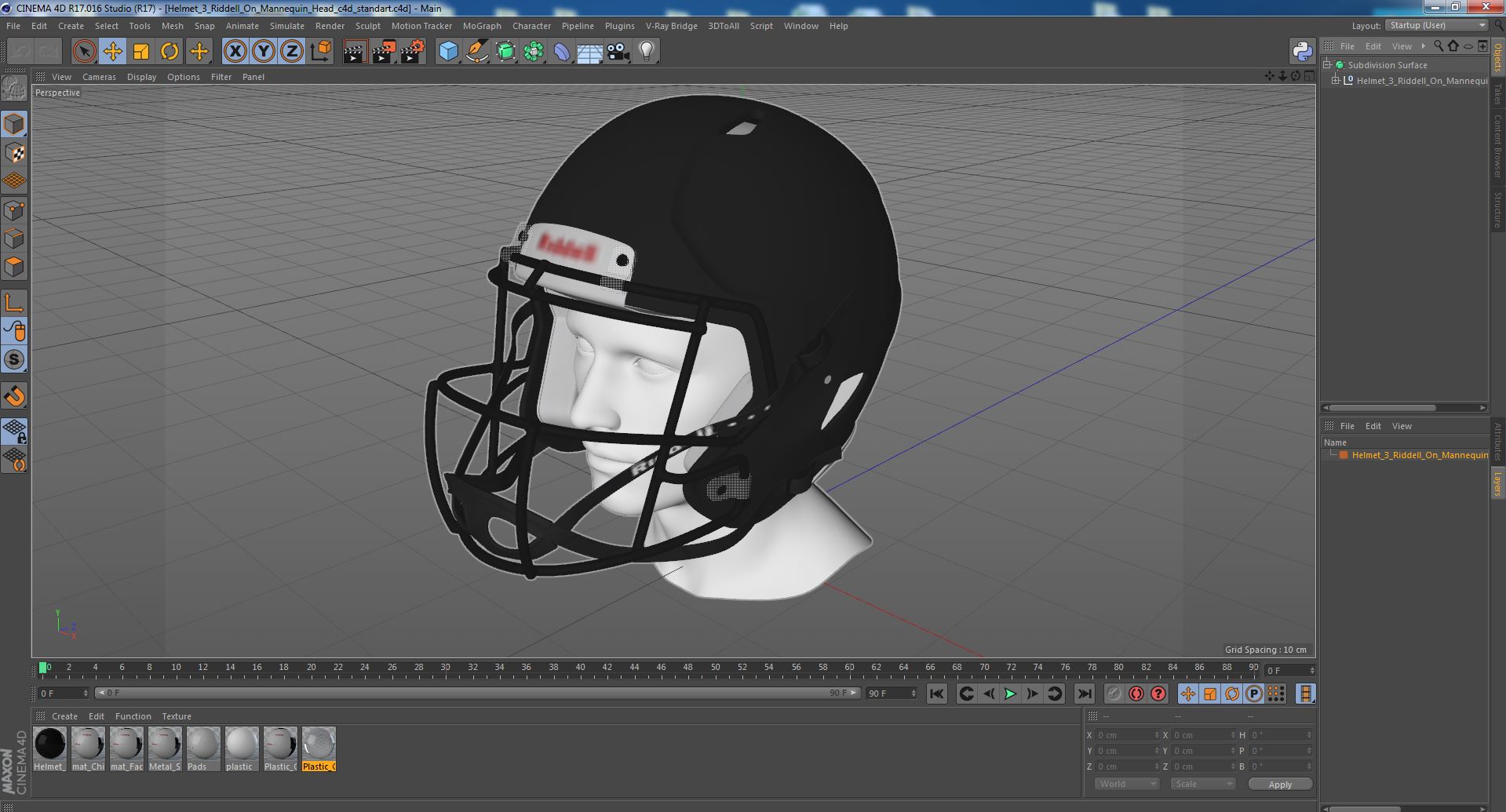 Helmet 3 Riddell On Mannequin Head 3D model