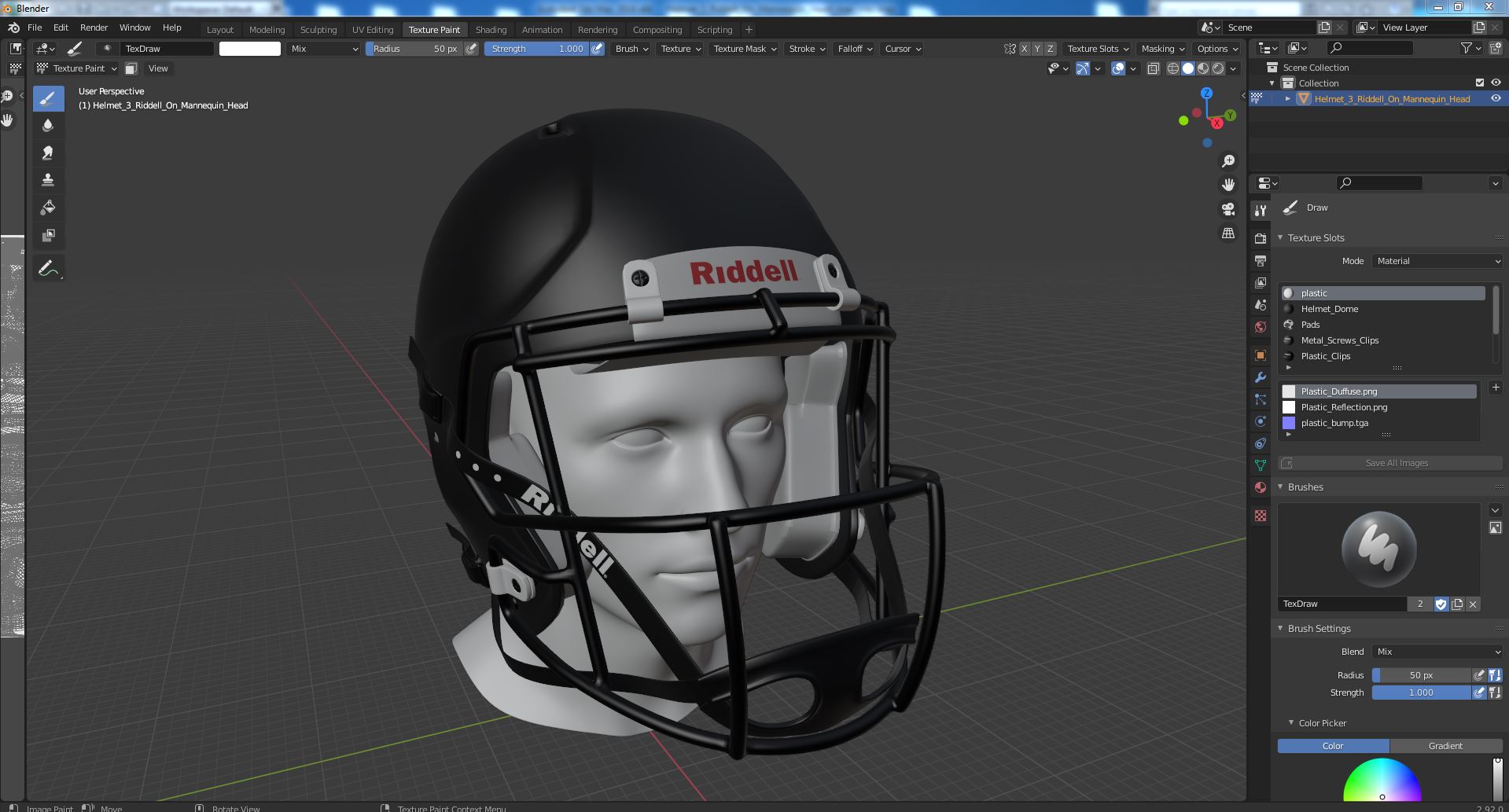 Helmet 3 Riddell On Mannequin Head 3D model