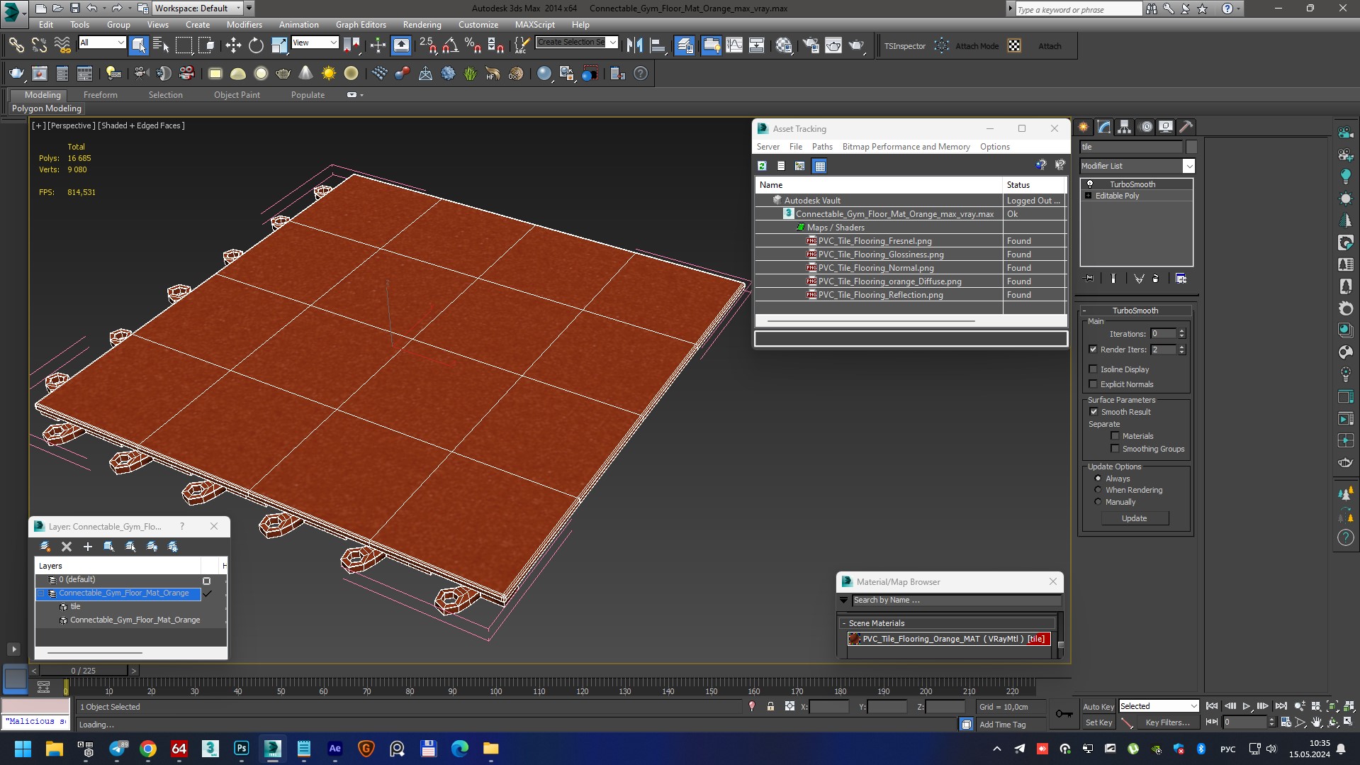 Connectable Gym Floor Mat Orange 3D
