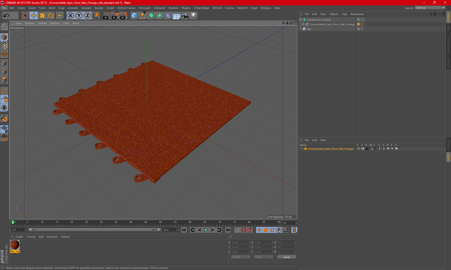 Connectable Gym Floor Mat Orange 3D