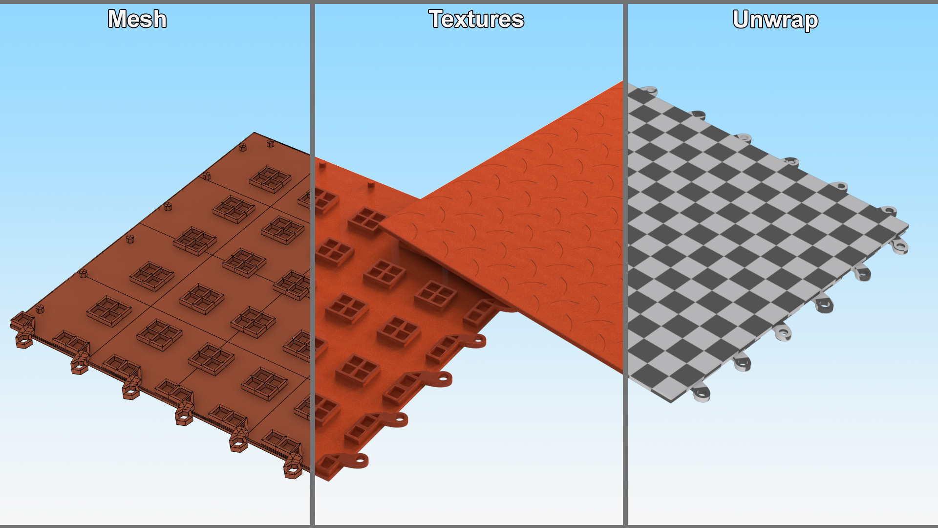 Connectable Gym Floor Mat Orange 3D