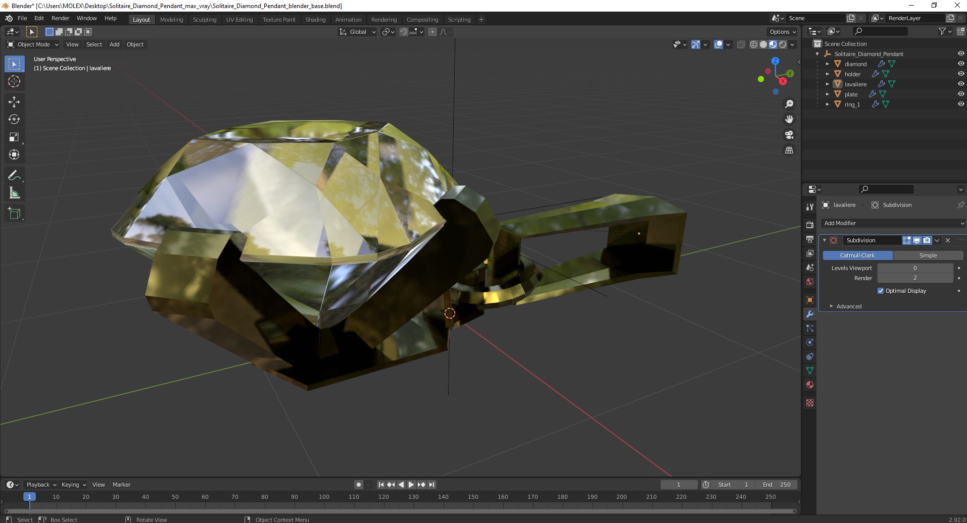 3D model Solitaire Diamond Pendant