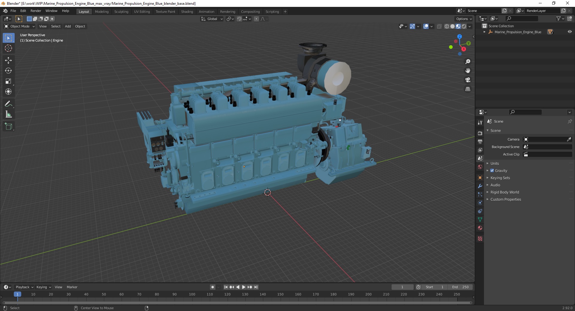 Marine Propulsion Engine Blue 3D model