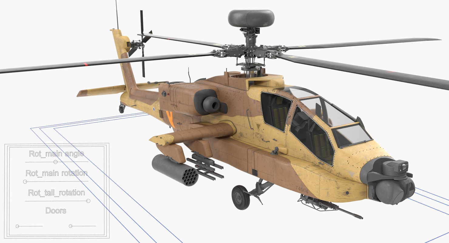 3D model AH 64D Apache Longbow Israel Rigged