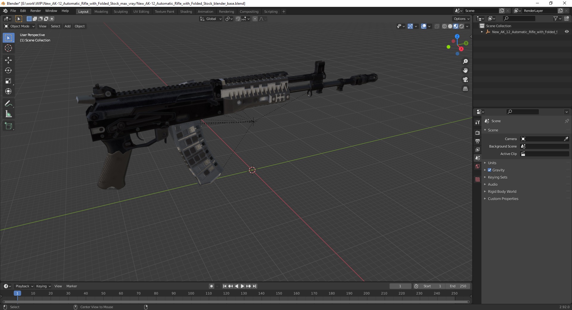 3D New AK-12 Automatic Rifle with Folded Stock model