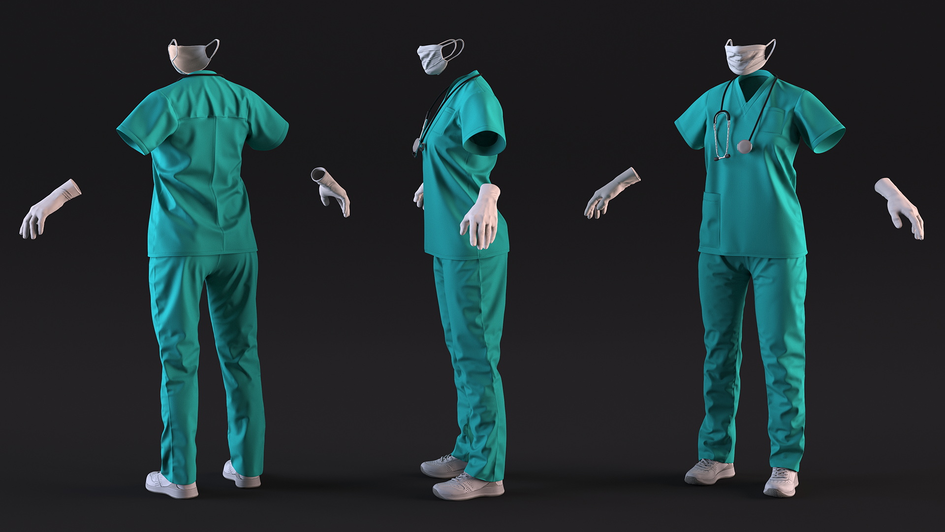 3D Green Medical Female Uniform model