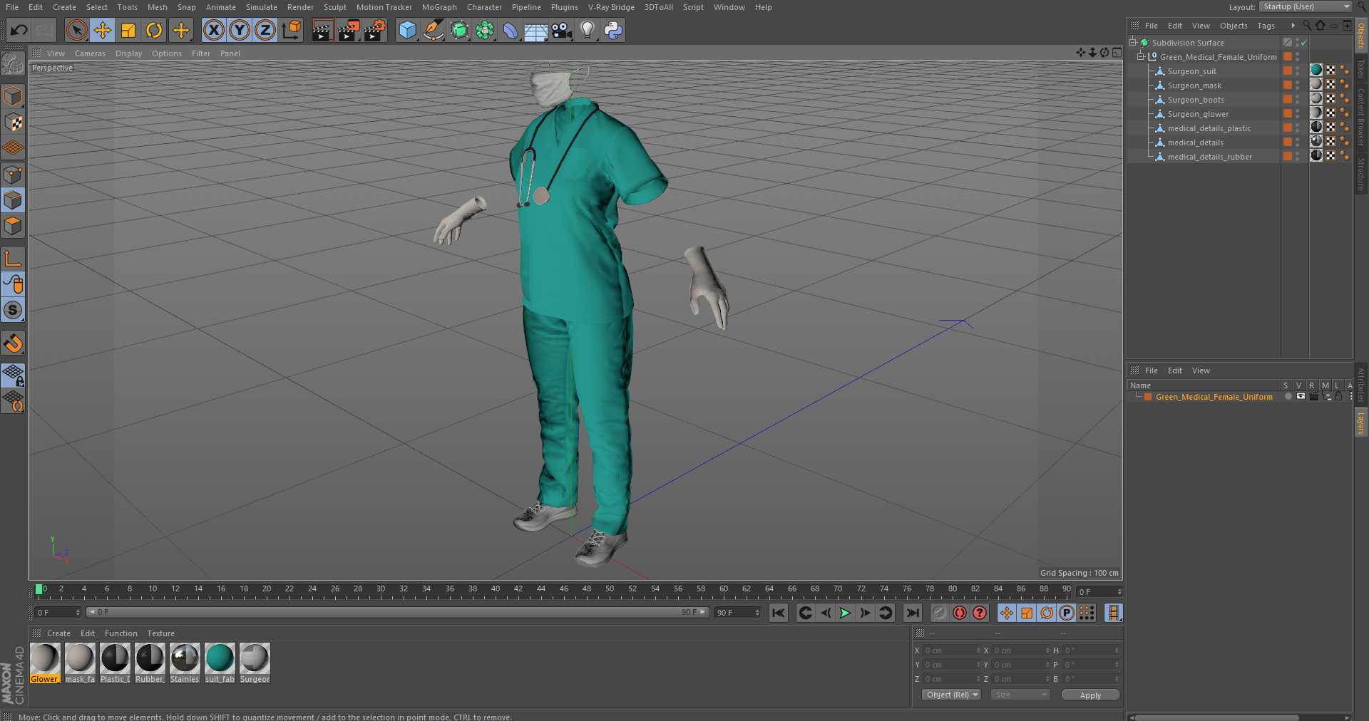 3D Green Medical Female Uniform model