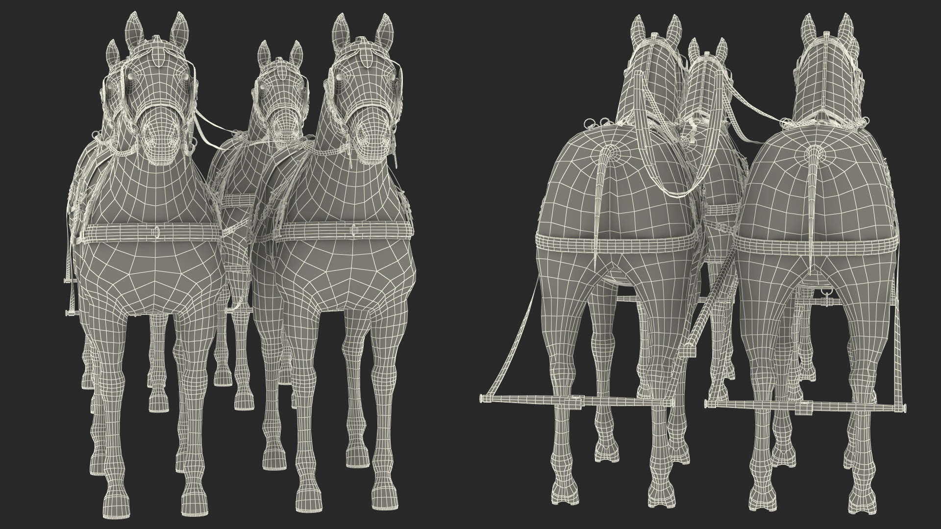 Team of Four Breast Collar Harness 3D model