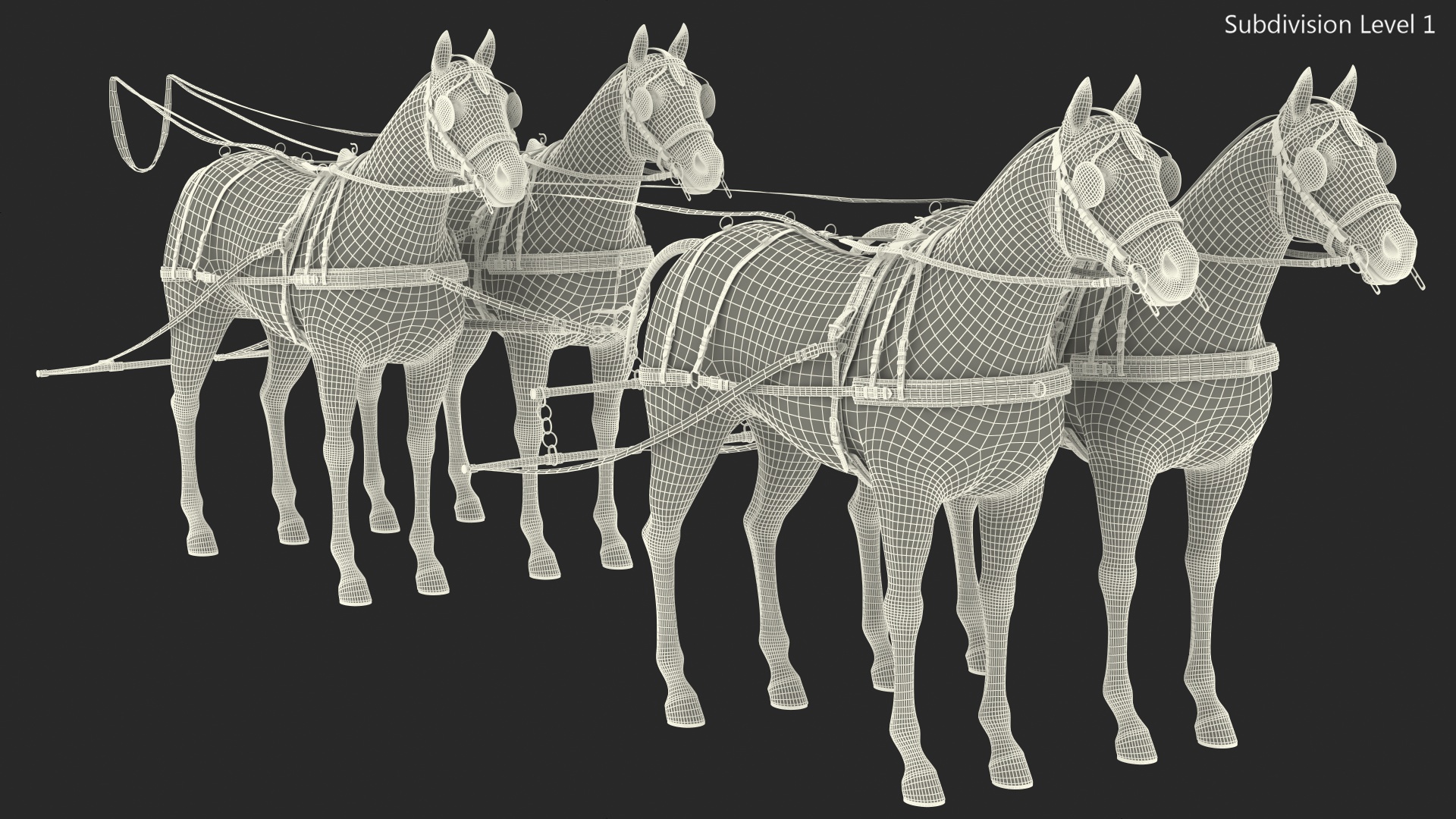 Team of Four Breast Collar Harness 3D model