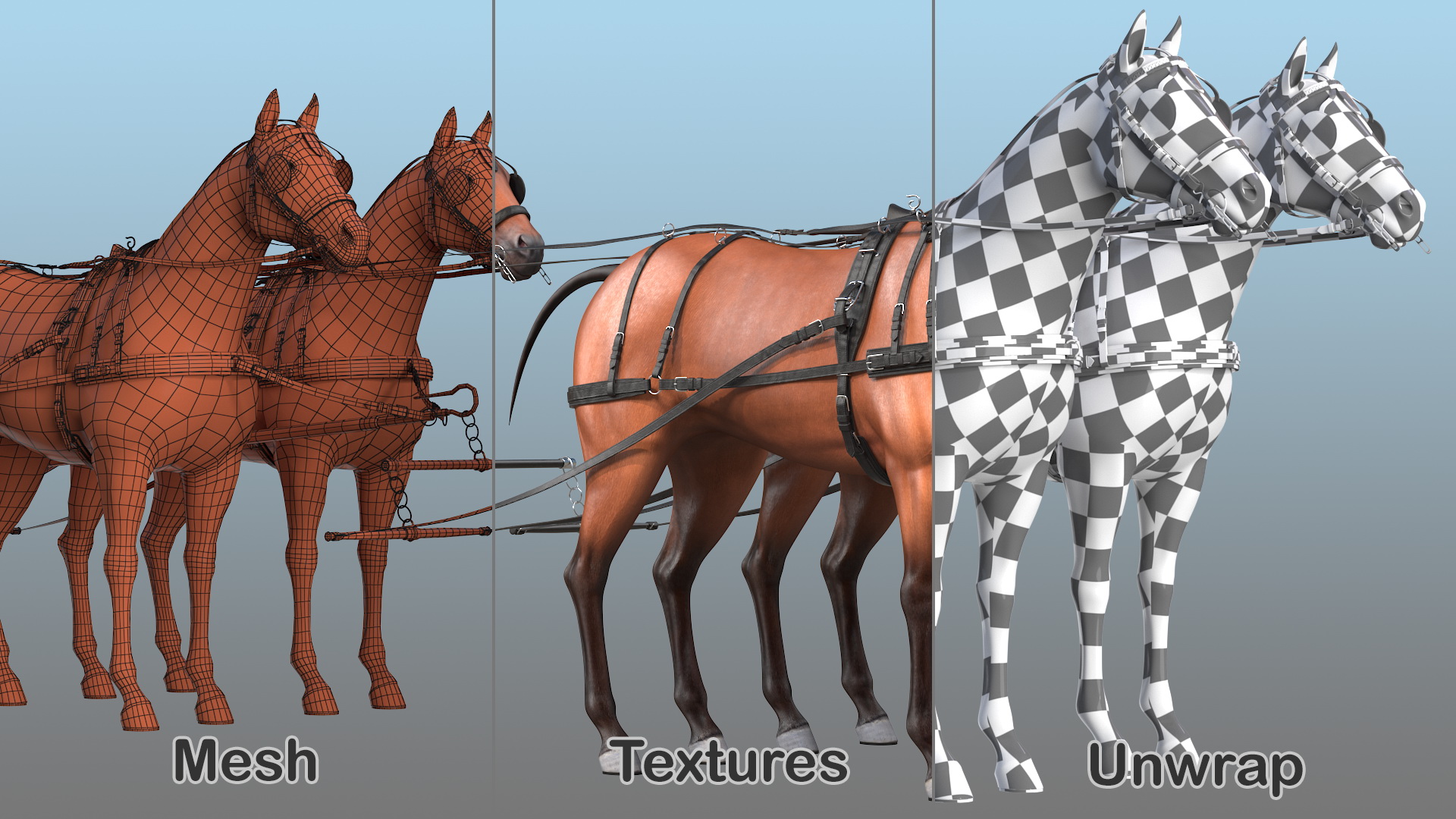 Team of Four Breast Collar Harness 3D model