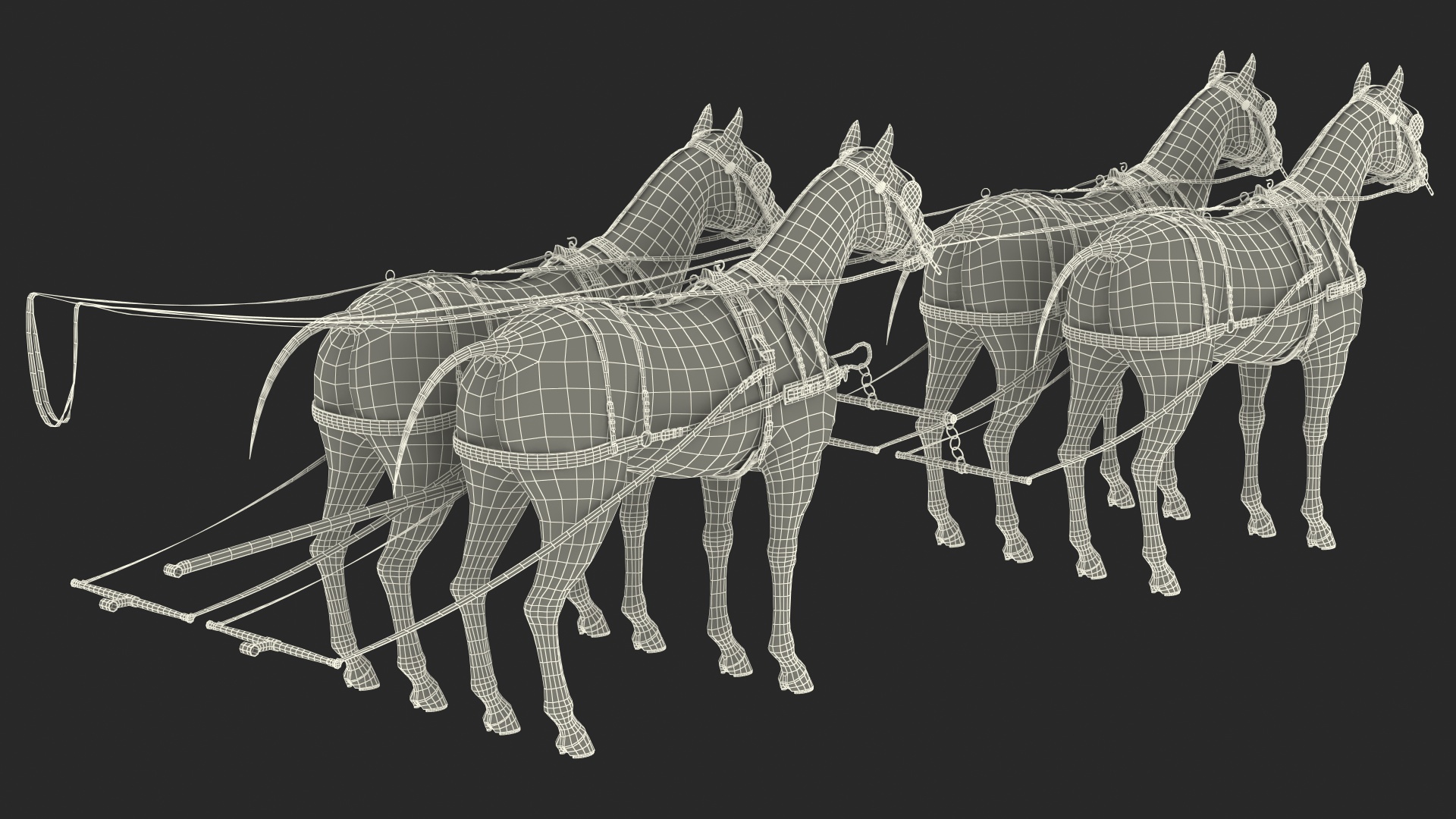 Team of Four Breast Collar Harness 3D model