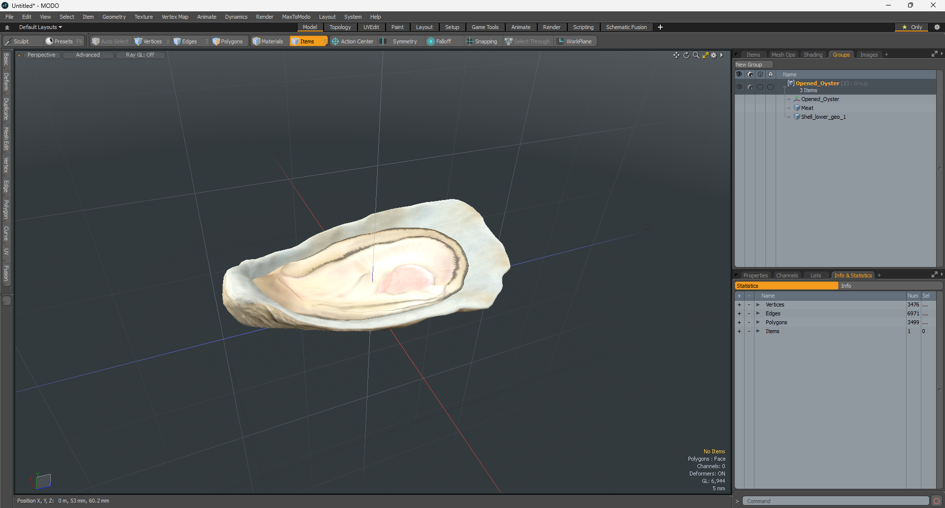 3D Opened Oyster model