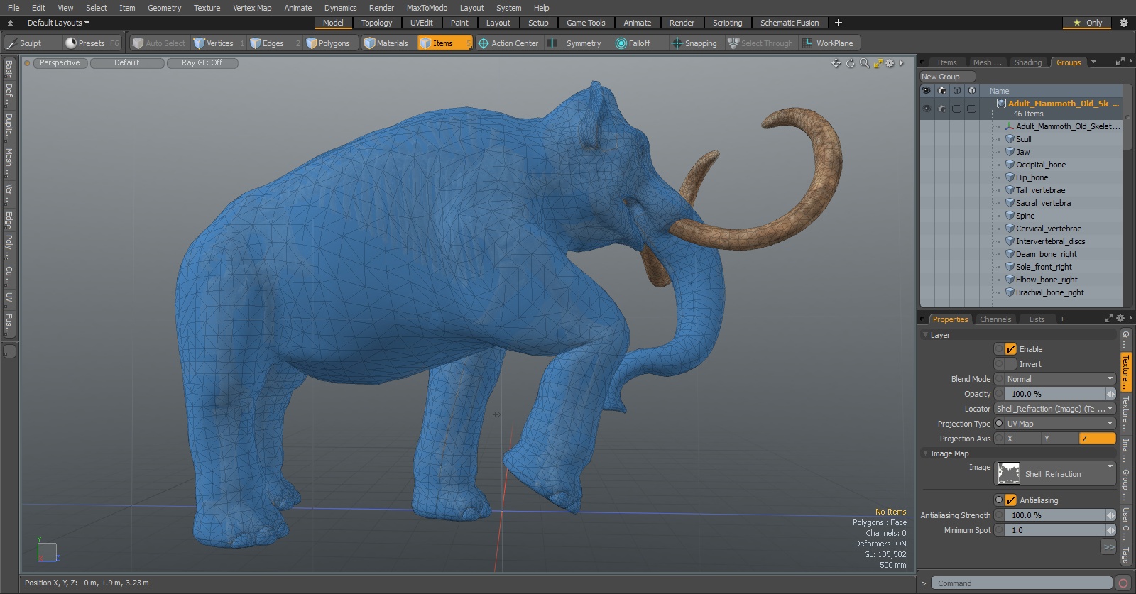 3D model Adult Mammoth Old Skeleton Shell Walking Pose