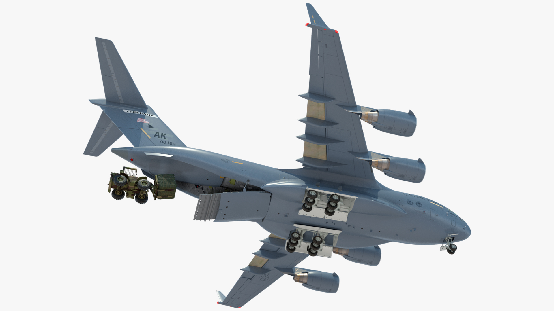 3D Forklift Loads Cargo to the Boeing C17 Globemaster III Rigged
