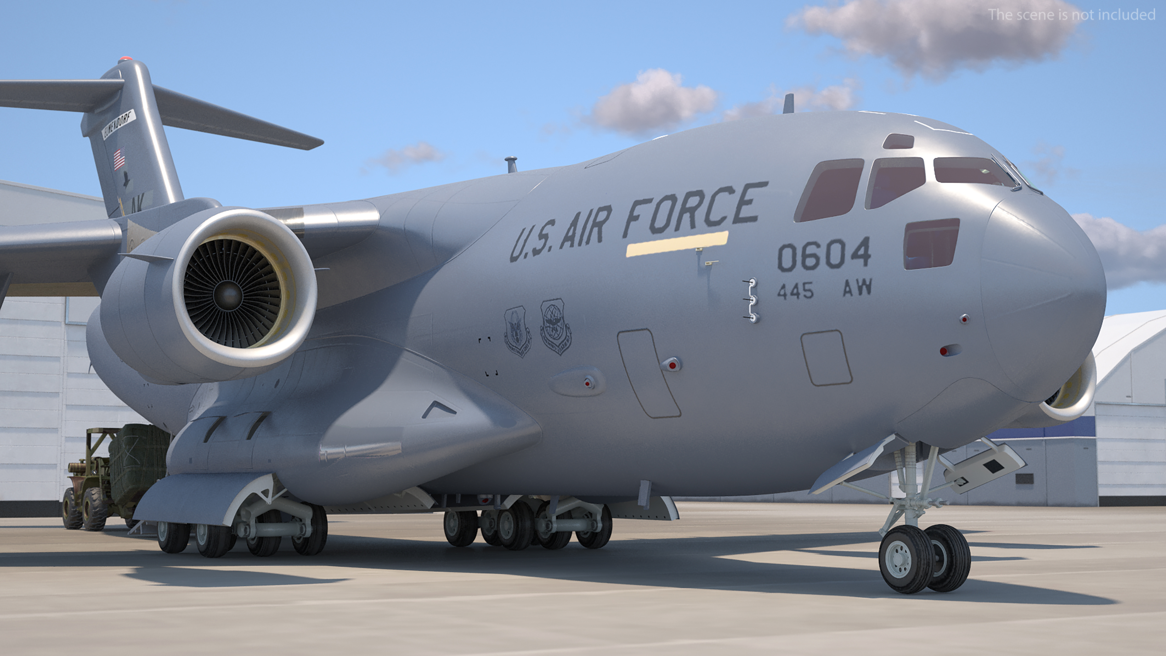 3D Forklift Loads Cargo to the Boeing C17 Globemaster III Rigged