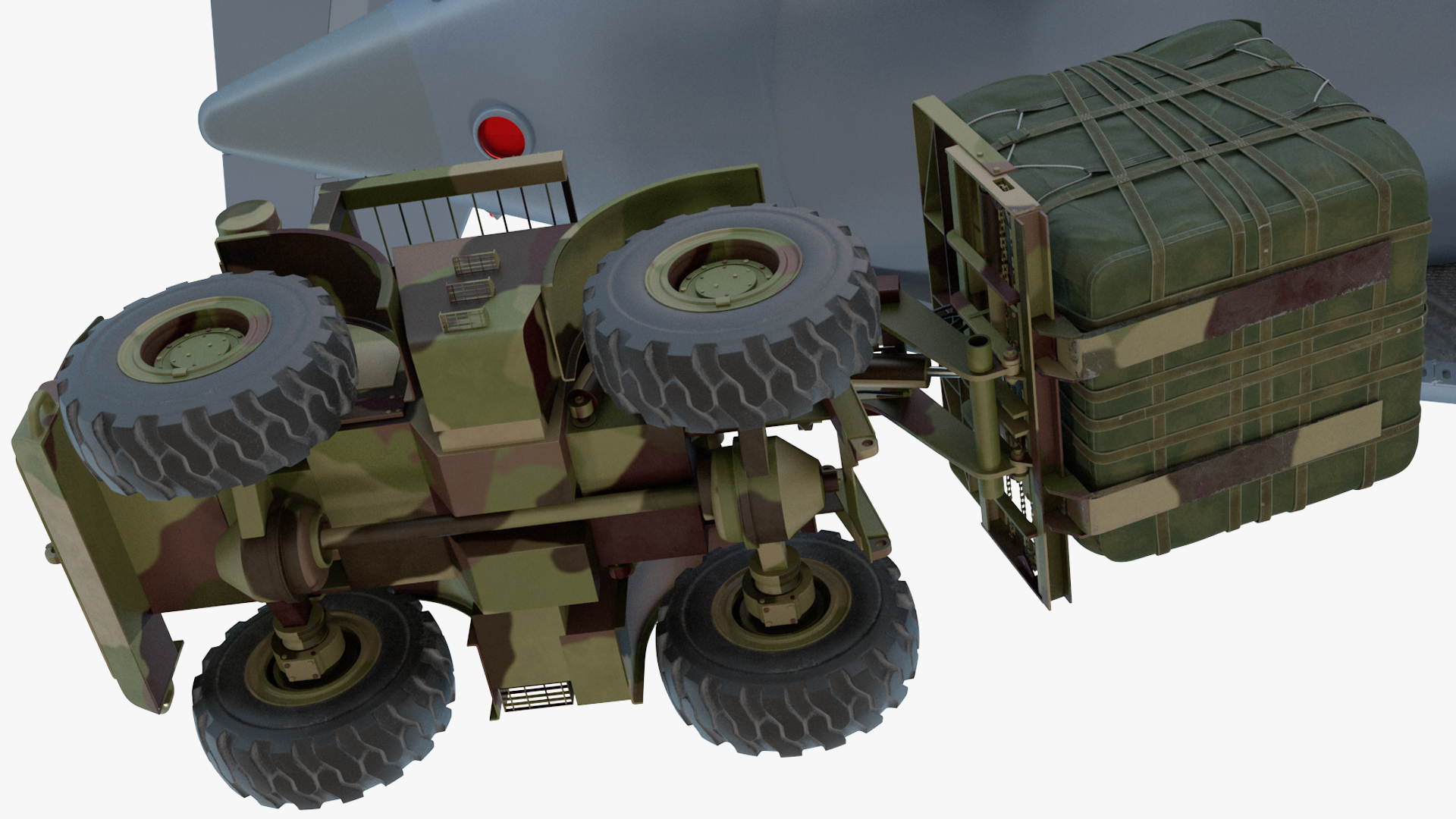 3D Forklift Loads Cargo to the Boeing C17 Globemaster III Rigged