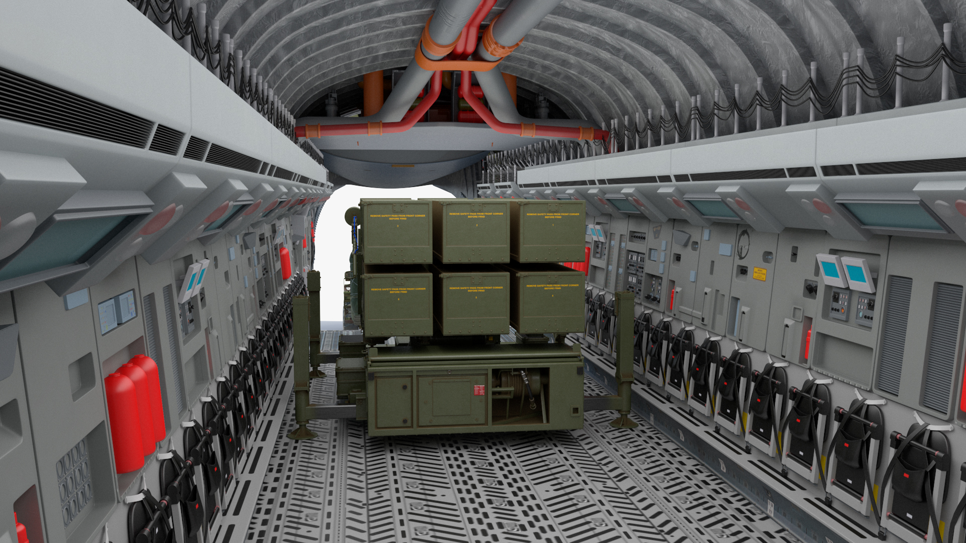 3D Forklift Loads Cargo to the Boeing C17 Globemaster III Rigged