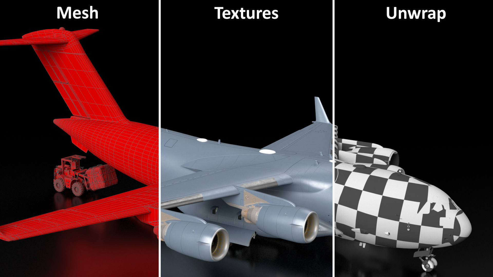 3D Forklift Loads Cargo to the Boeing C17 Globemaster III Rigged
