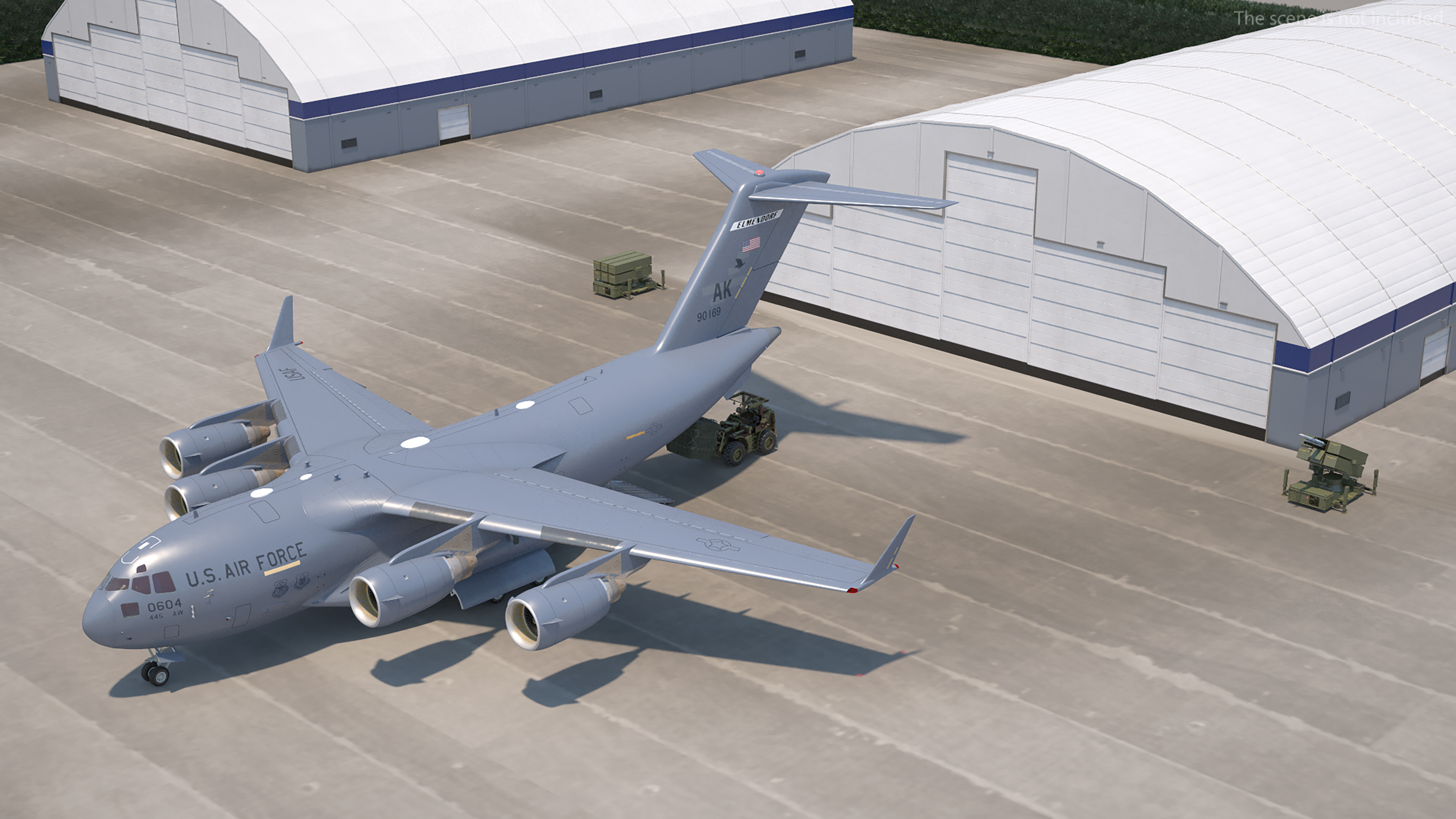 3D Forklift Loads Cargo to the Boeing C17 Globemaster III Rigged